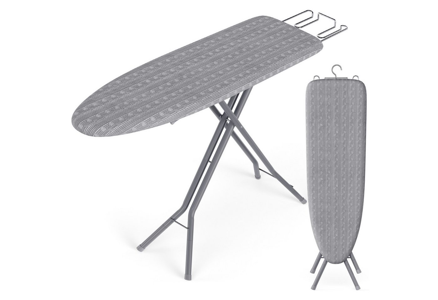SONGMICS HOME Bügelbrett Bügelbrett 7-Stufig Klappbar mit Haken, Belastbar bis 24 kg, Höhenverstellbar, Stahlgestell, Bezug, 4-Lagiger