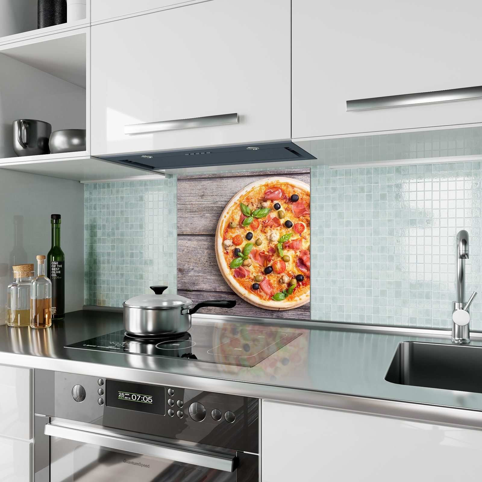 Spritzschutz mit Schinken Pizza Motiv Küchenrückwand Glas Primedeco Küchenrückwand mit