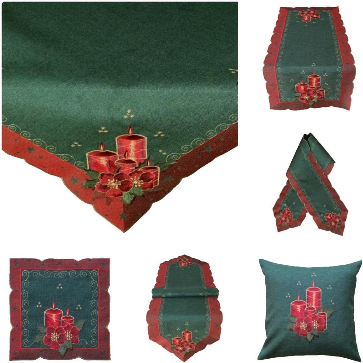 Tischdecke Tischläufer Stickerei Kerzen Winter Weihnachten