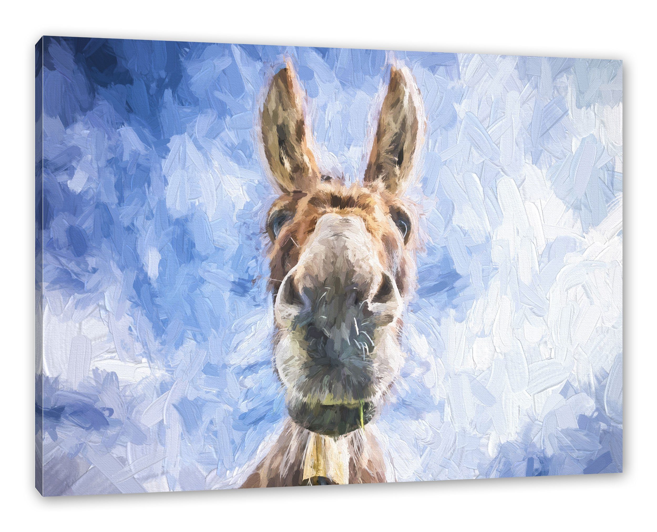 Pixxprint Leinwandbild Zackenaufhänger Lustiger Esel Esel (1 St), Kunst, inkl. Lustiger bespannt, fertig Leinwandbild Kunst