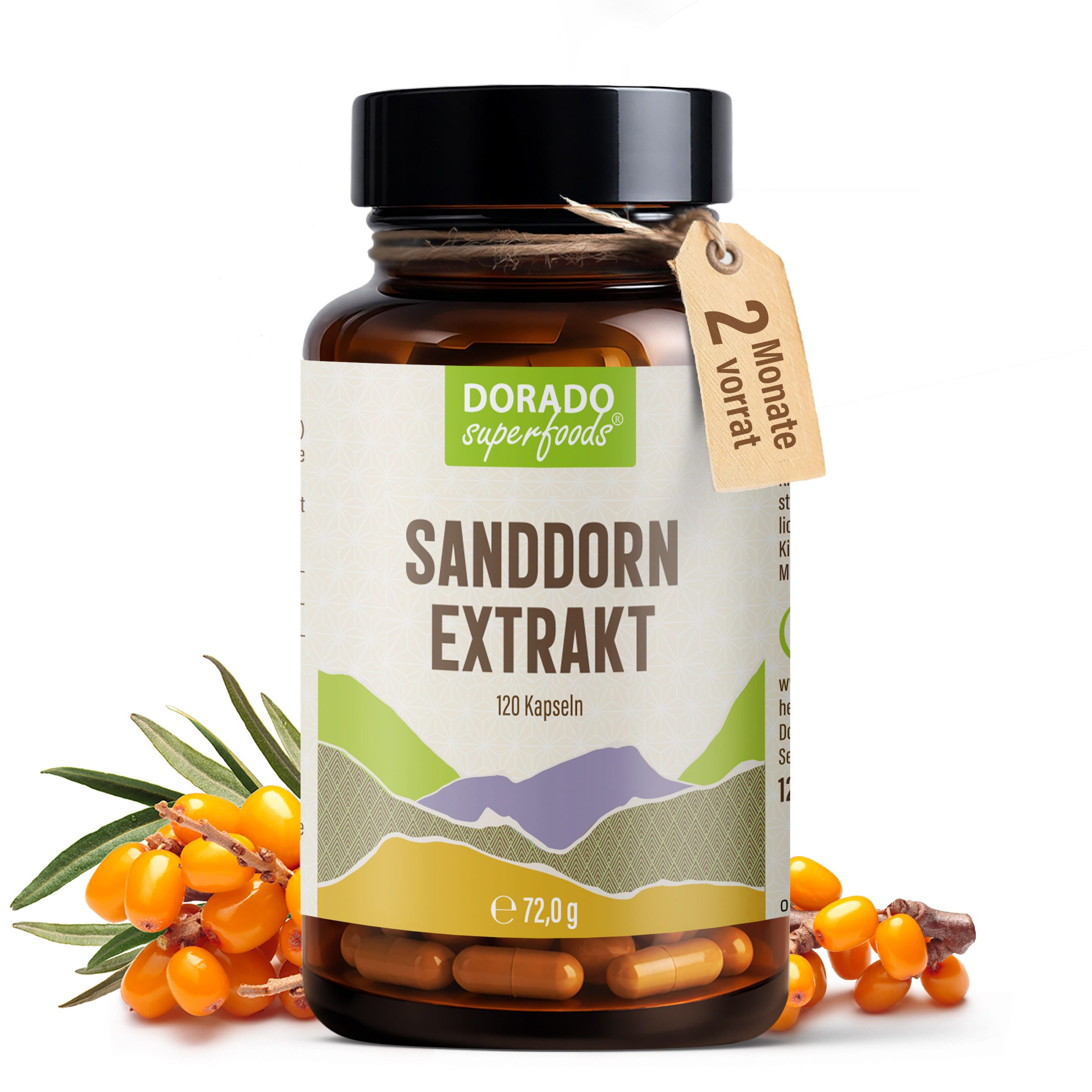 Dorado Superfoods Sanddorn Extrakt Kapseln – 500 mg Frucht – 30% Vitamin C, 120 Stück Kapsel, 72 g