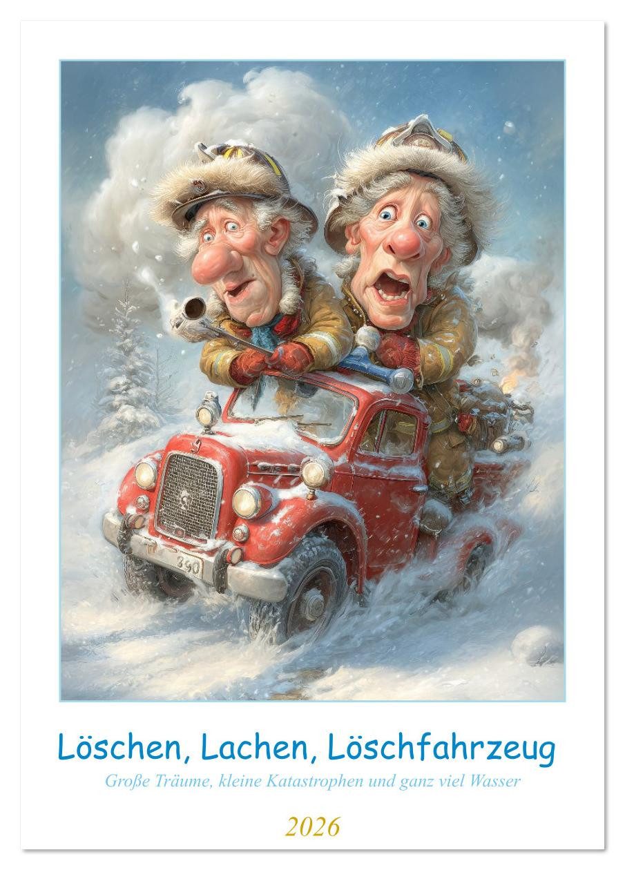 CALVENDO Настенный календарь Löschen, Lachen, Löschfahrzeug (Tischkalender 2026 DIN A5 hoch), CALVE