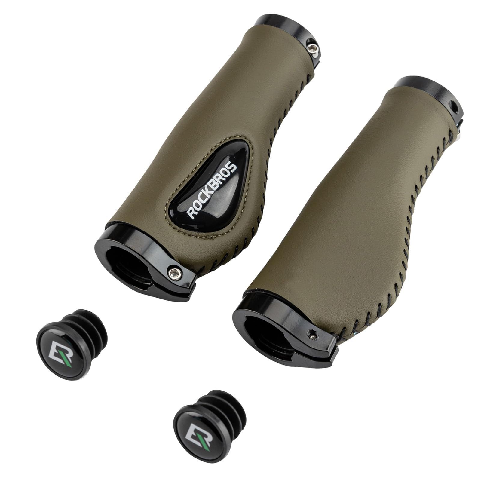 ROCKBROS Fahrradlenkergriff 22,2 mm Rutschfeste MTB Lenkergriffe mit Gel & PU Leder (für Fahrrad, Mountainbike, E-Bike, Rennrad), mit Lock-On Design, Stoßdämpfende Lenker Griffe