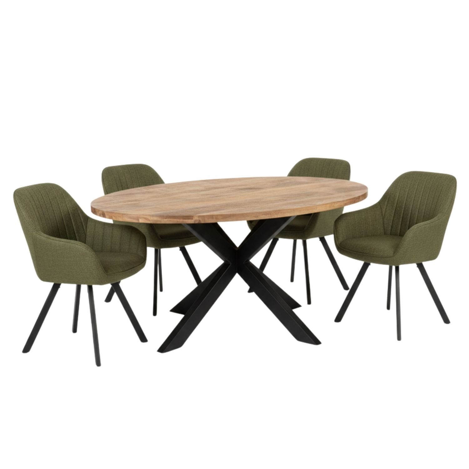 bene living Essgruppe Massivholztisch Avola oval, 4er Set Diningsessel Mate günstig online kaufen