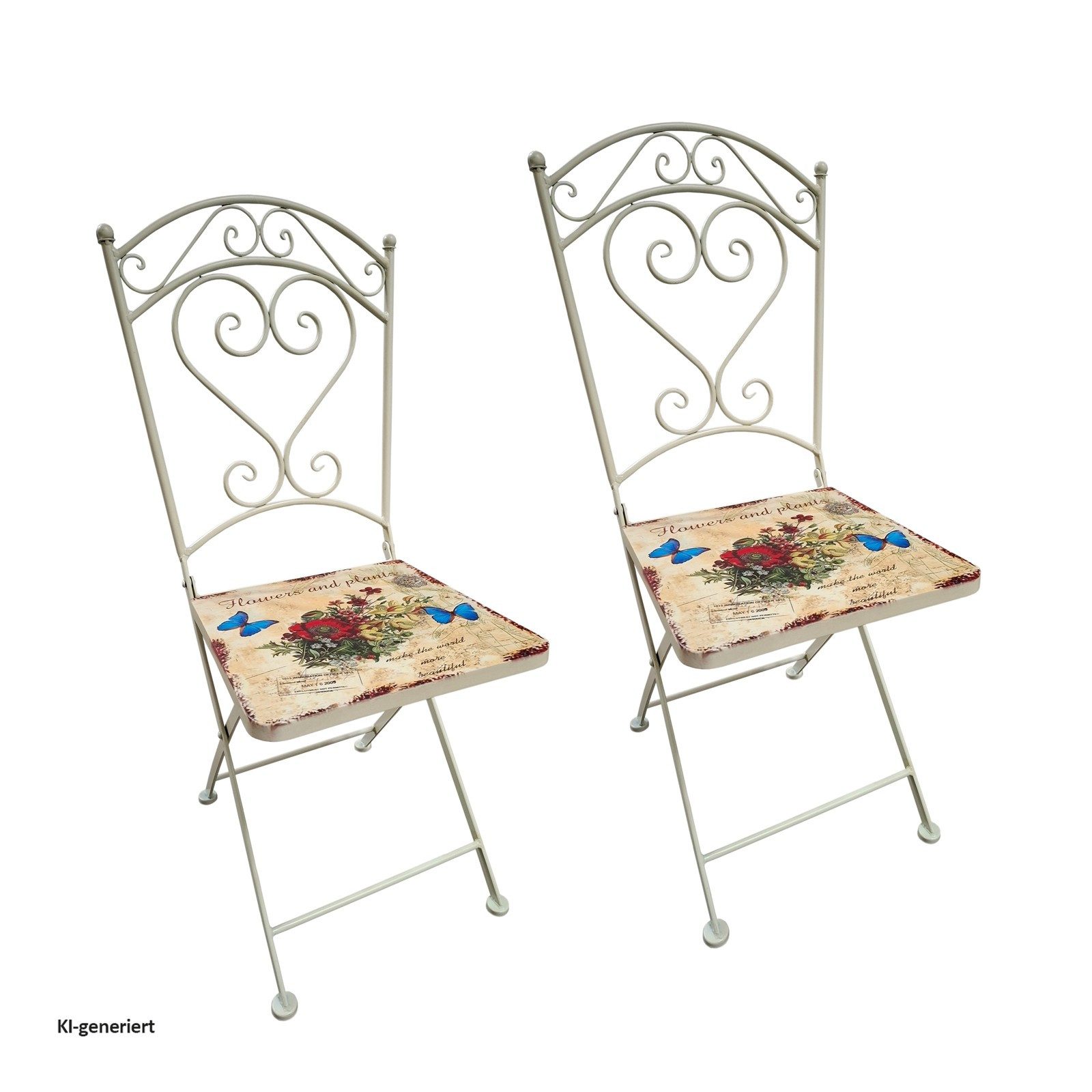 HTI-Line Gartenstuhl Metallstuhl 2er Set Flowers and Plants (Set, 2 St), Gartentstuhl nostalgisch mit Motiv