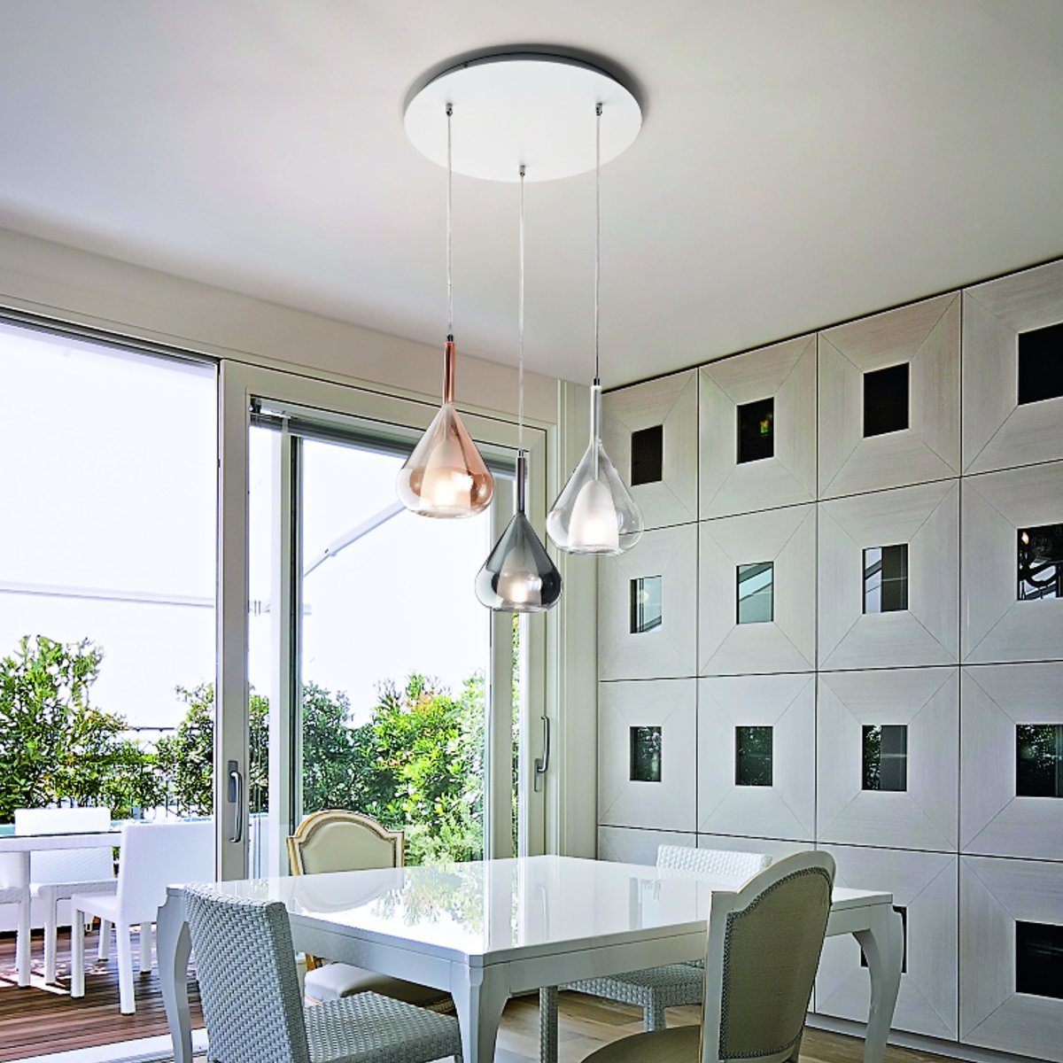 FABAS LUCE Pendelleuchte Lila 1-flammig, ohne Leuchtmittel, LED-Retrofit, Glasschirm in Grau, Bernstein oder Transparent