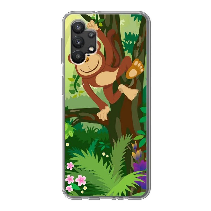 MuchoWow Handyhülle Affe - Dschungel - Jungen - Mädchen - Blumen - Kinder Handyhülle Samsung Galaxy A32 5G Smartphone-Bumper Print Handy