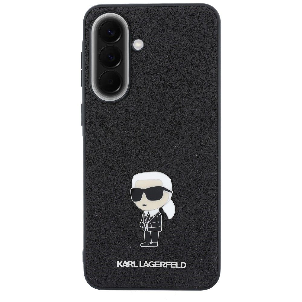 KARL LAGERFELD Handyhülle Galaxy A57 Ikonik Glitter schwarz Logo Metall Pin 6,7 Zoll, Kantenschutz