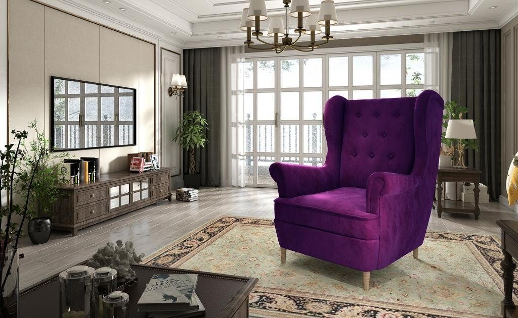 JVmoebel Sessel Sessel Design Couch Sofa Sitzer Leder Lounge Club Polster Luxus Violett