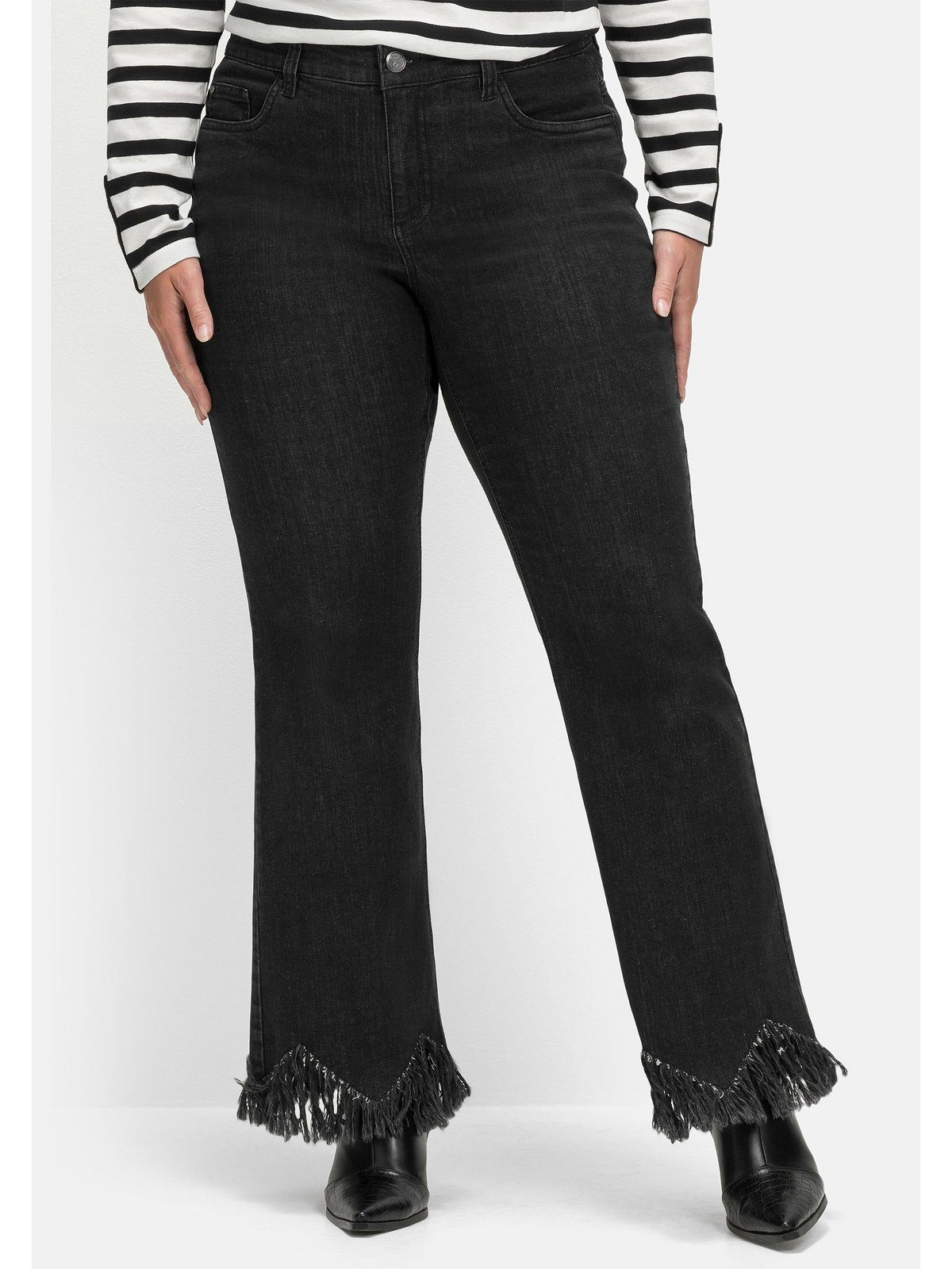 Große mit Fransensaum Bootcut-Jeans in Sheego Größen Zickzack-Form
