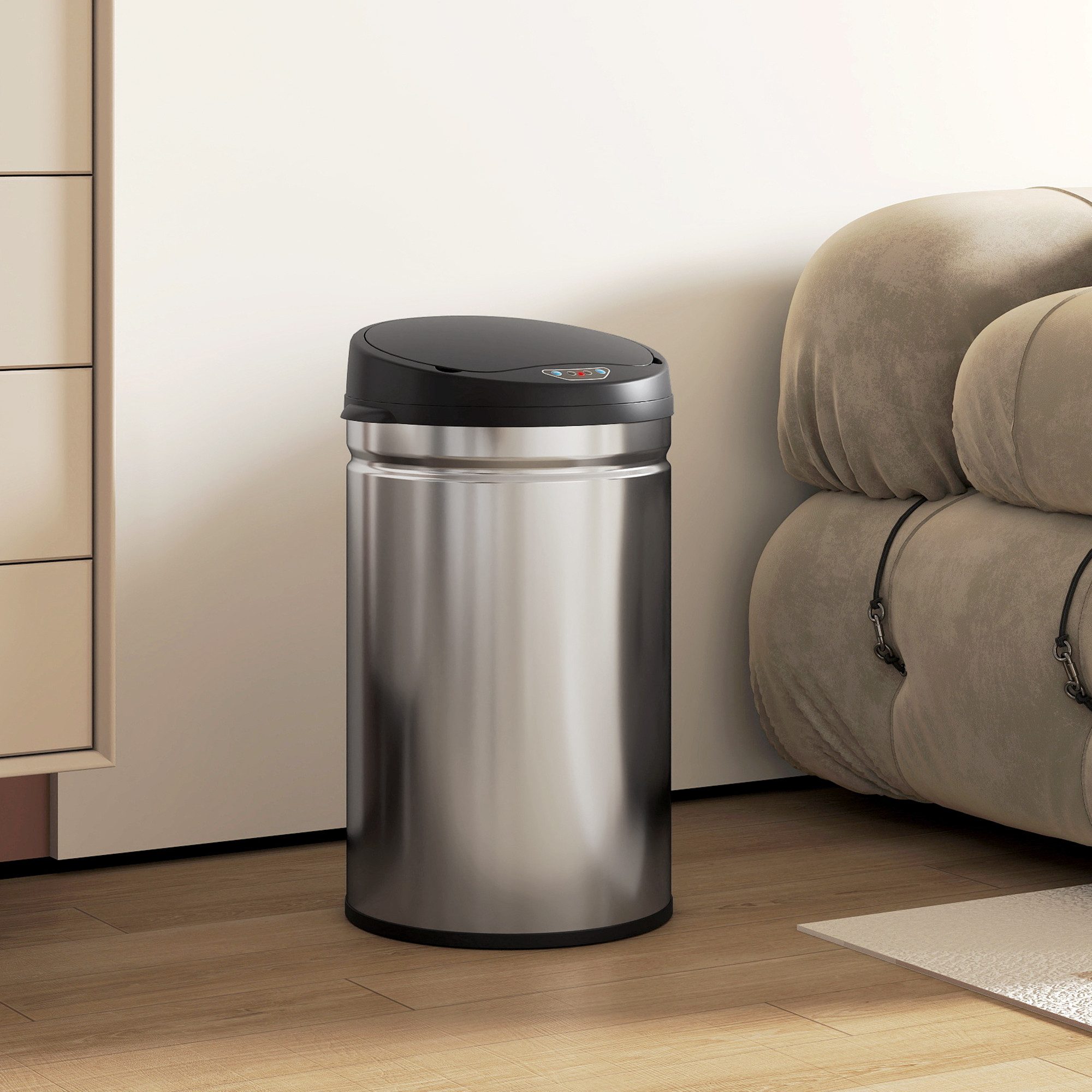 HOMCOM Mülleimer Sensor Mülleimer mit Soft-Close-Deckel, Bewegungssensor, aus Edelstahl für hygienische Küchen, Büros, Silberfarben