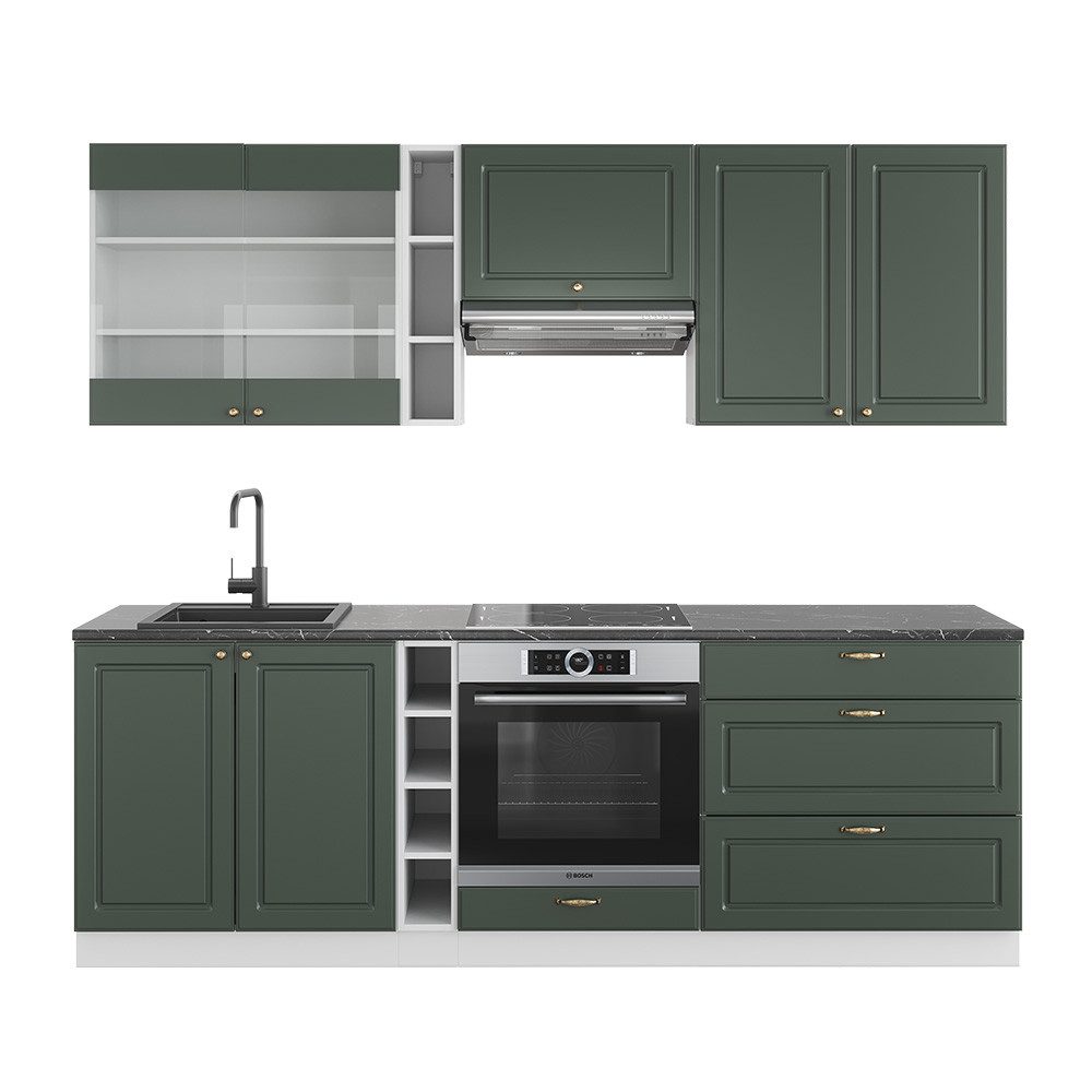 Vicco Кухниzeile Fame-Line, Grün-Gold Landhaus/Weiß, 235 cm ohne Arbeitsplatte