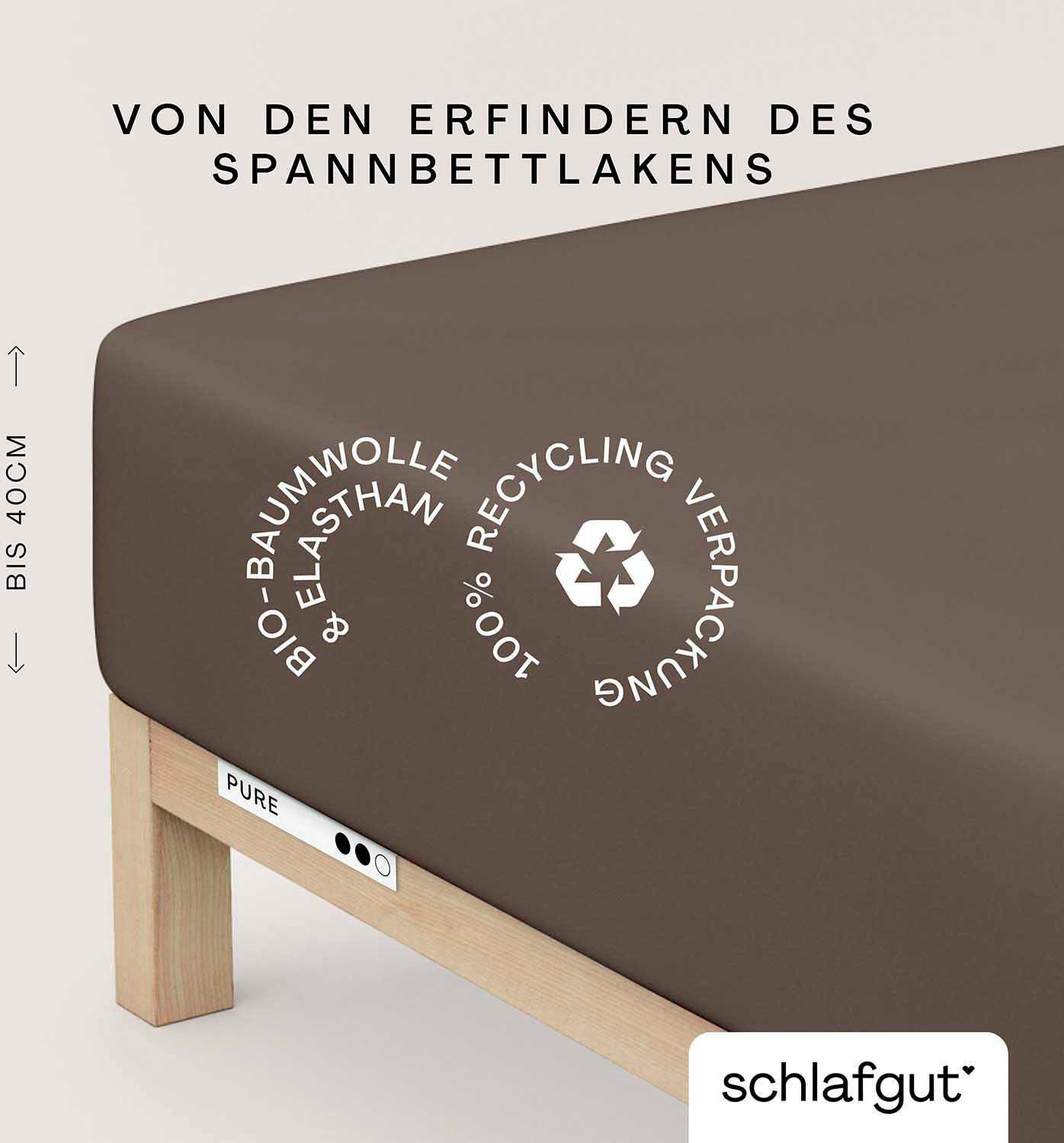 Schlafgut Spannbettlaken PURE BOXSPRING Bio-Baumwolle mit Elasthan, 170 g/m², Bettlaken, Jersey-Elasthan, Gummizug: rundum, (1 Stück), PREMIUM Boxspringbett Laken bis 40 cm Höhe, dehnbar blickdicht, straff