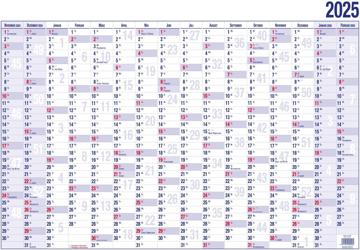GÜSS Kalender Plakatkalender Wandplaner A4 16 Monate Kalendarium 2026