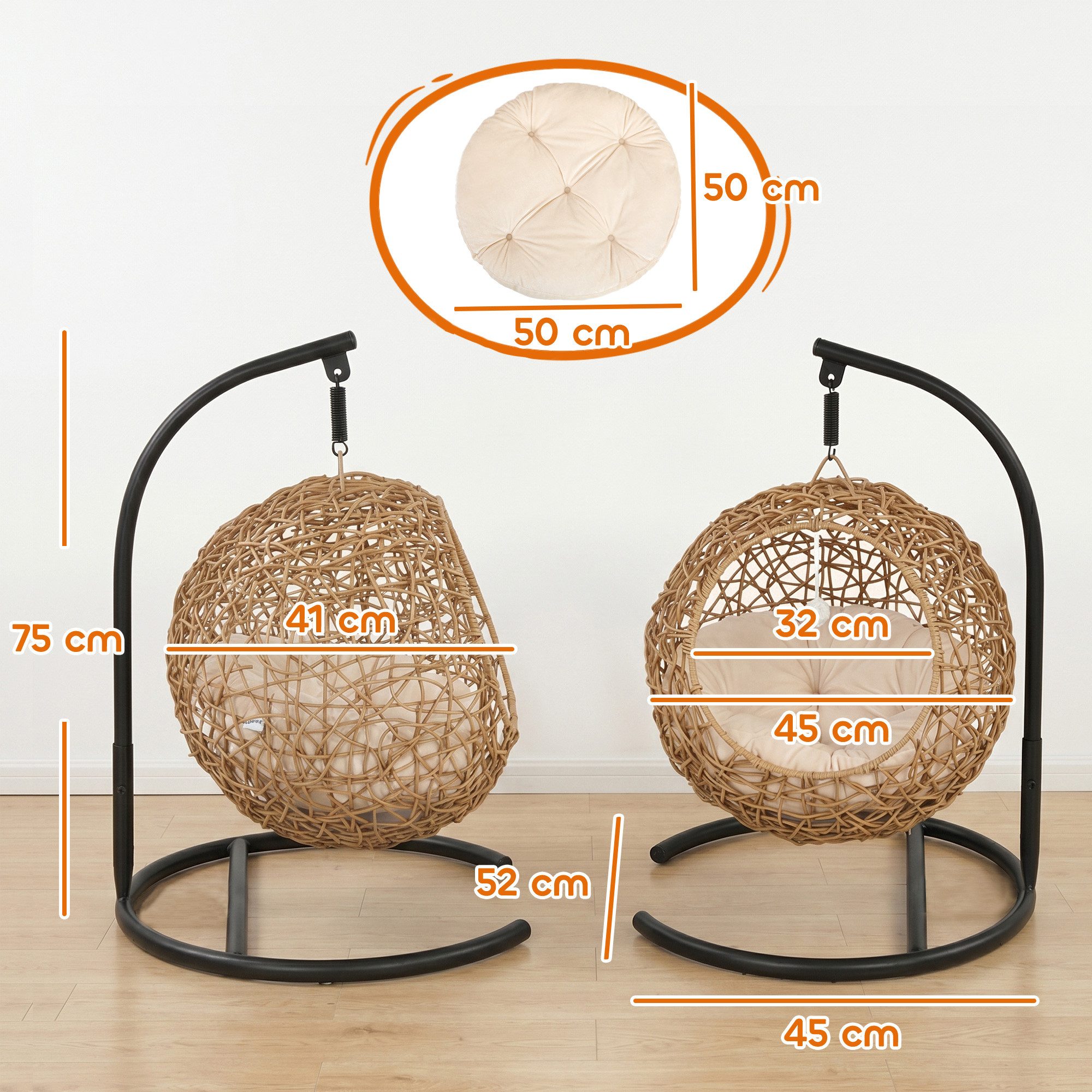 PawHut Tierhaus Katzenbett mit Kissen, Rattan-Katzenhaus mit Spielball und waschbarem Kissen
