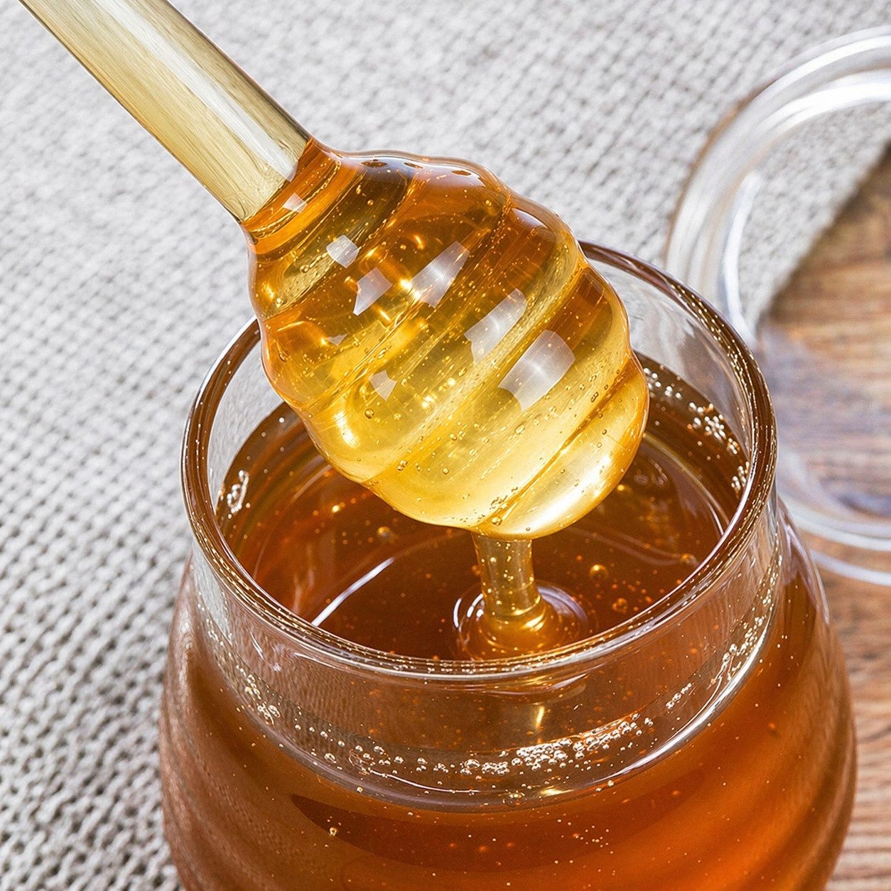 HI Honigglas Honigtopf Honigglas mit Honiglöffel 270 ml Bienenstock-Design HI 13075, Material: Glas, (Honigtopf mit Löffel)