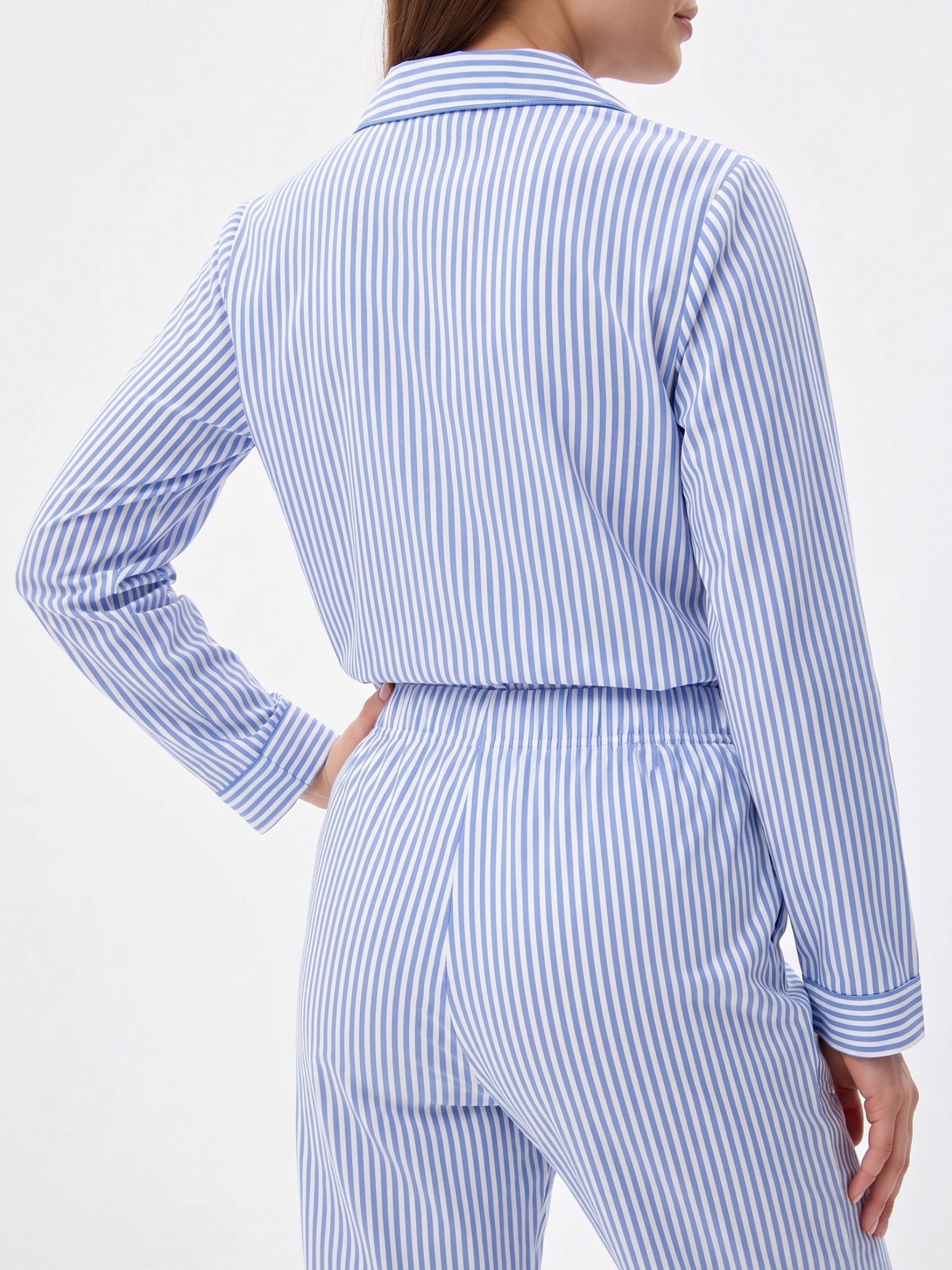 Elegant Love Pyjama Gestreifter Damen Schlafanzug – Nachtwäsche-Set mit Knopfleiste (Set, 2 tlg., Set bestehend aus langärmligem Oberteil und langer Hose) Bequemes Loungewear-Set im Streifendesign mit Brusttasche für Zuhause
