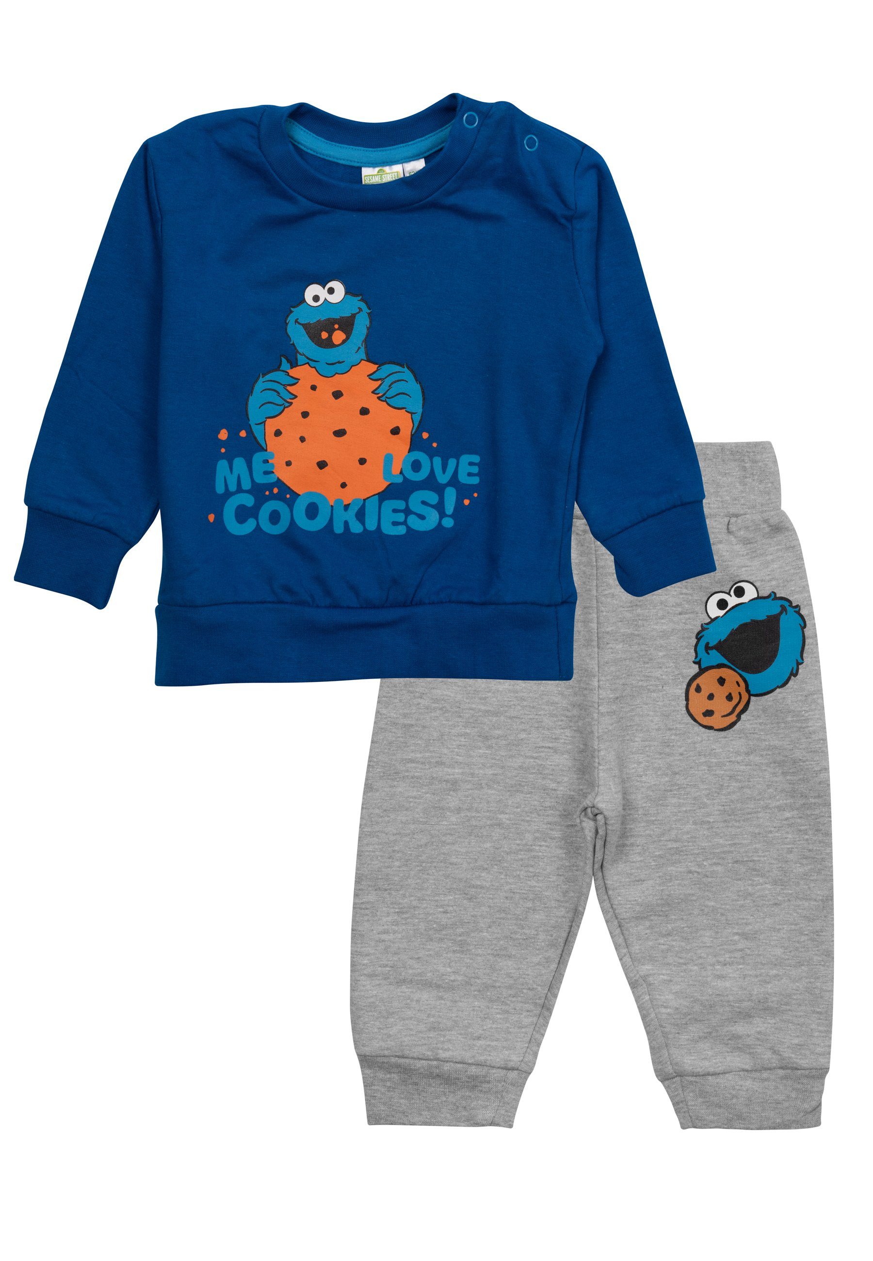 United Labels® Shirt & Hose Sesamstraße Baby Set - Krümelmonster Pullover mit Hose Grau Blau