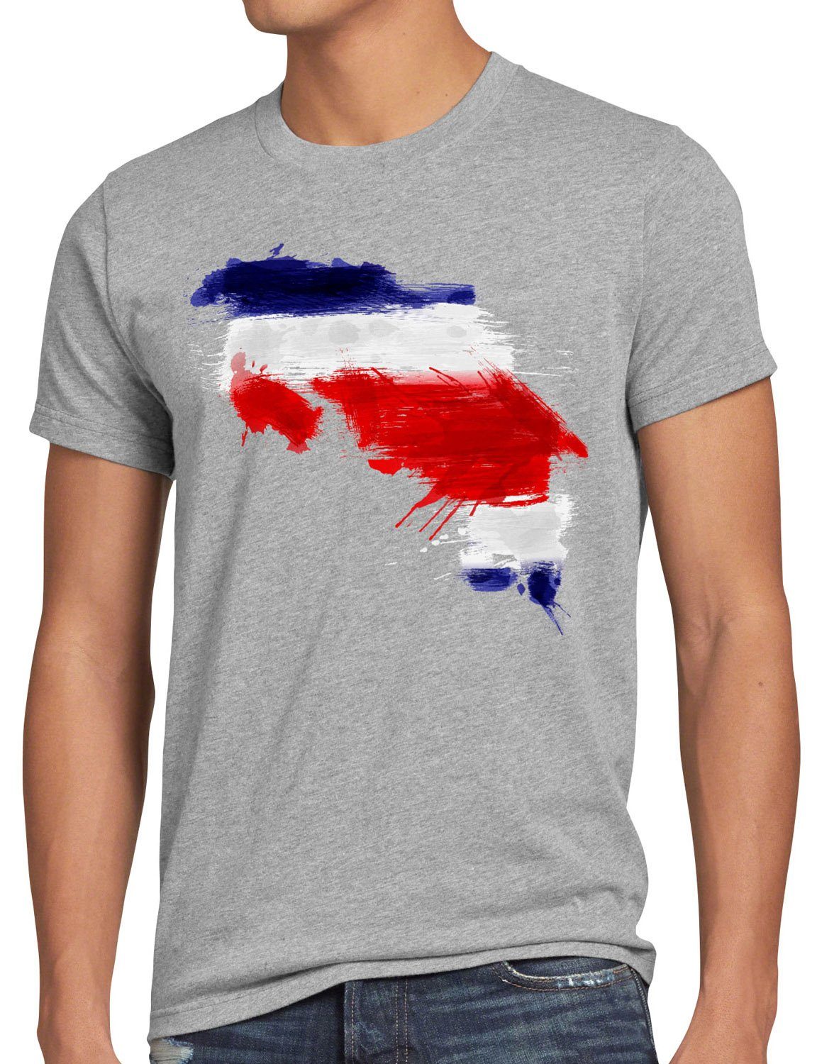 meliert Fahne Sport WM Herren Costa EM Rica style3 grau Fußball Flagge Print-Shirt T-Shirt