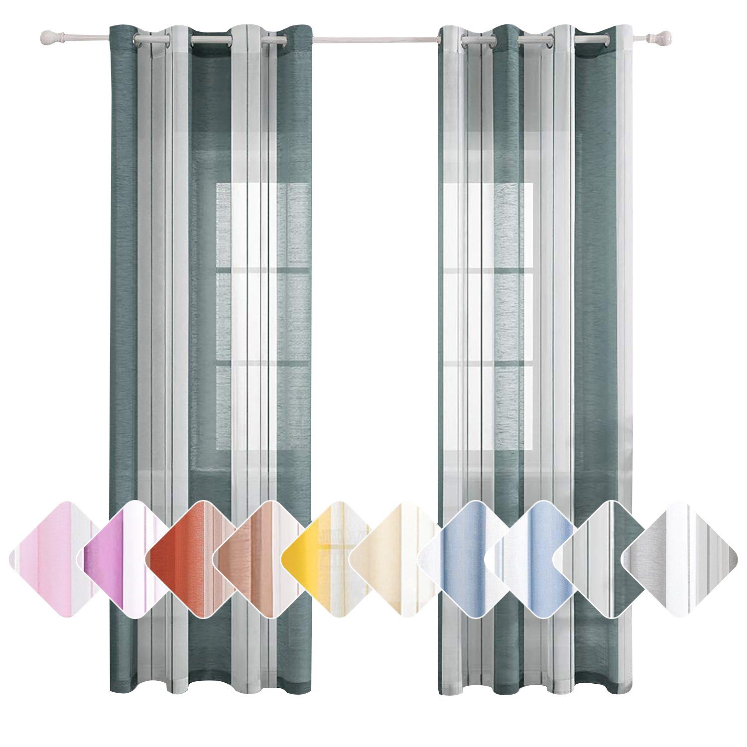 BYSURE Vorhang Gestreift Voile Vorhänge (2 St), Ösen, halbtransparent, Voil günstig online kaufen