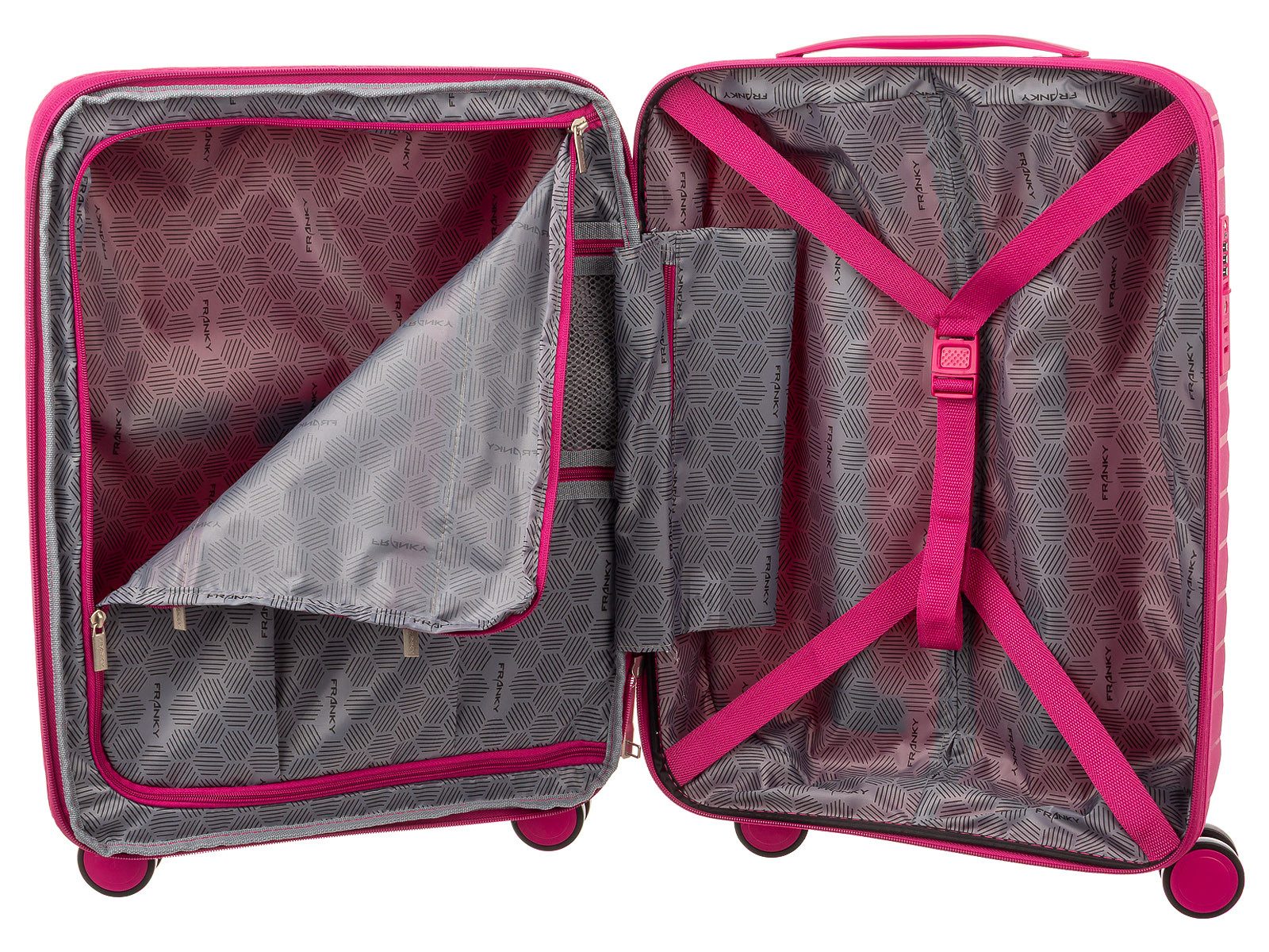 Franky Hartschalen-Trolley PP18 Trolley Hartschalenkoffer Spinner Gr. S, 4 Doppelrollen Rollen, Dehnfalte TSA Schloss