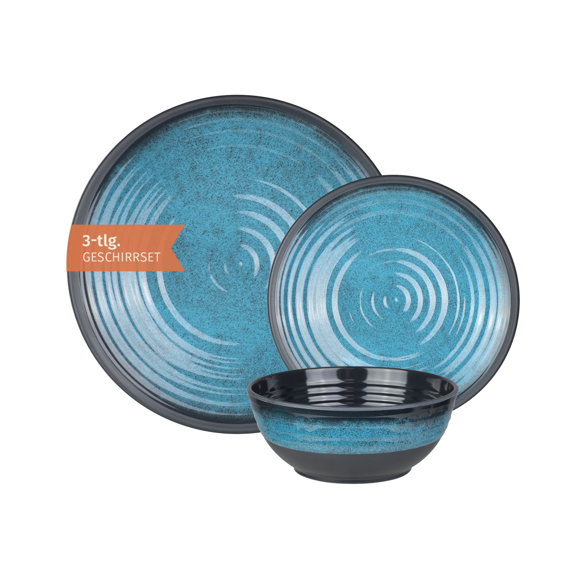 Moritz Geschirr-Set Camping Geschirr Stone Blue 3-teilig, Melamin, 3 tlg, Geschirrset Campinggeschirr Picknick Geschirr Bootsgeschirr
