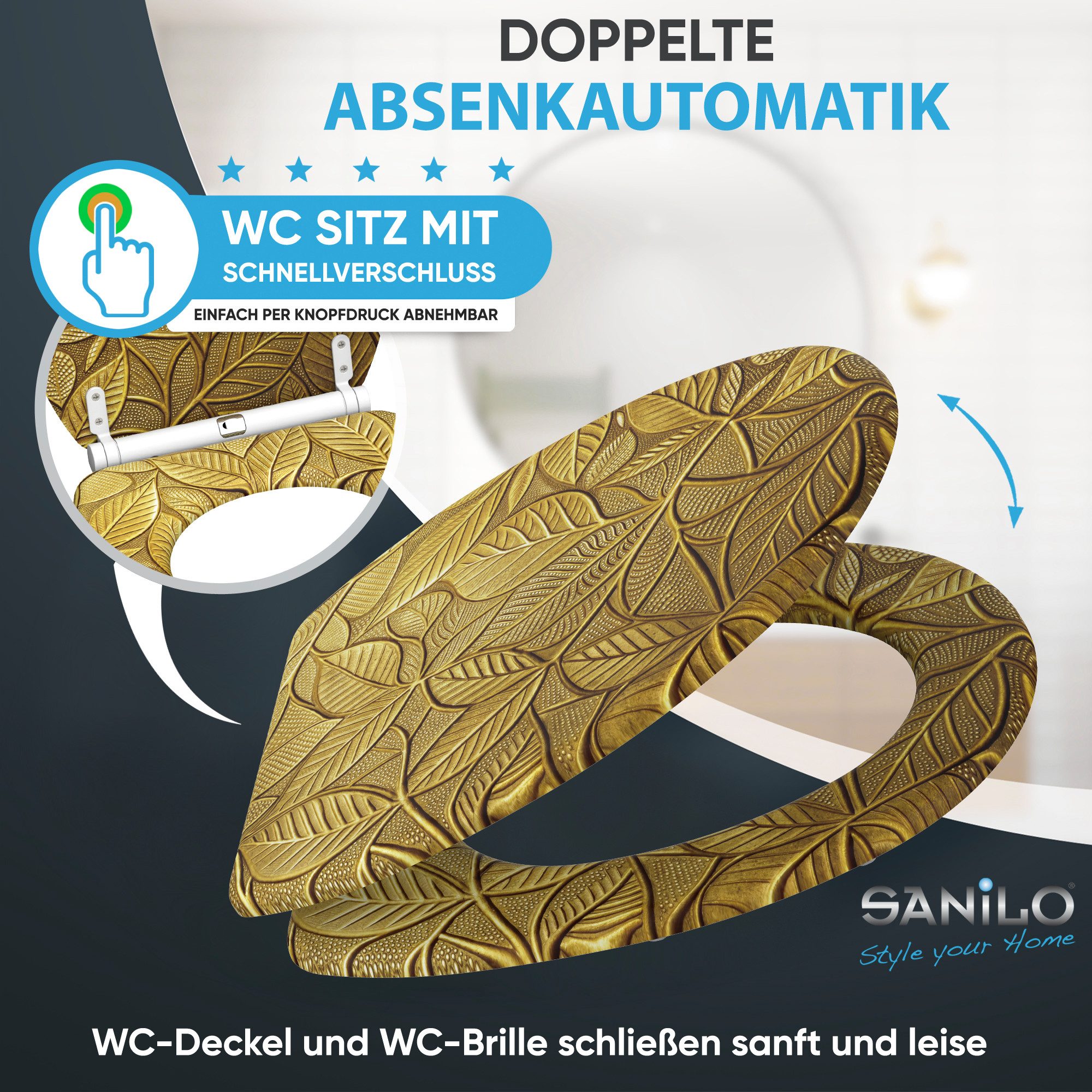 Sanilo WC-Sitz Bractea mit Absenkautomatik & Quick Release, Premium Toilettendeckel, abnehmbar, leichte Montage von oben