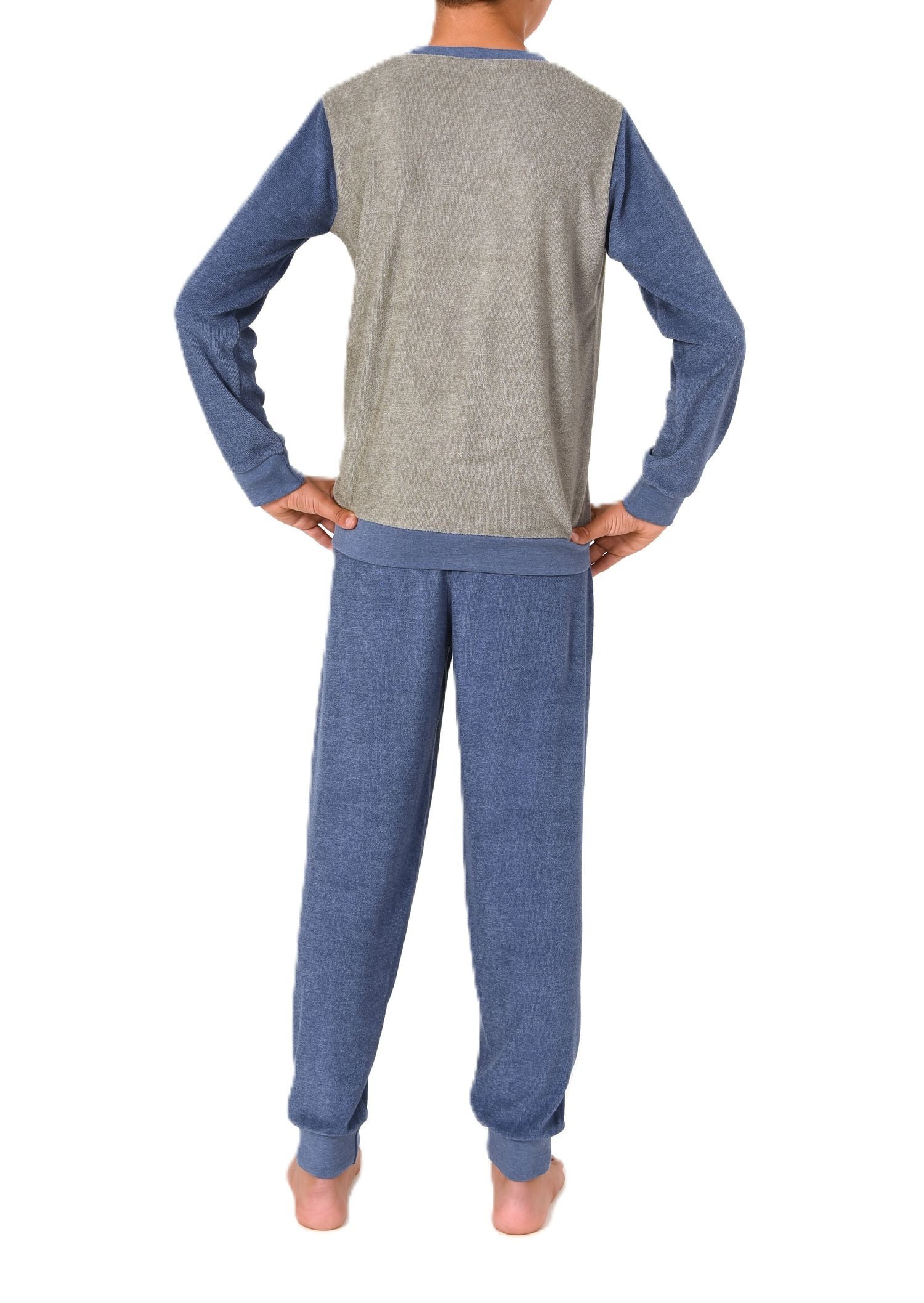 Normann Pyjama Normann Jungen Frottee Pyjama Schlafanzug mit Bündchen und Stickerei – Bild 3 von 3