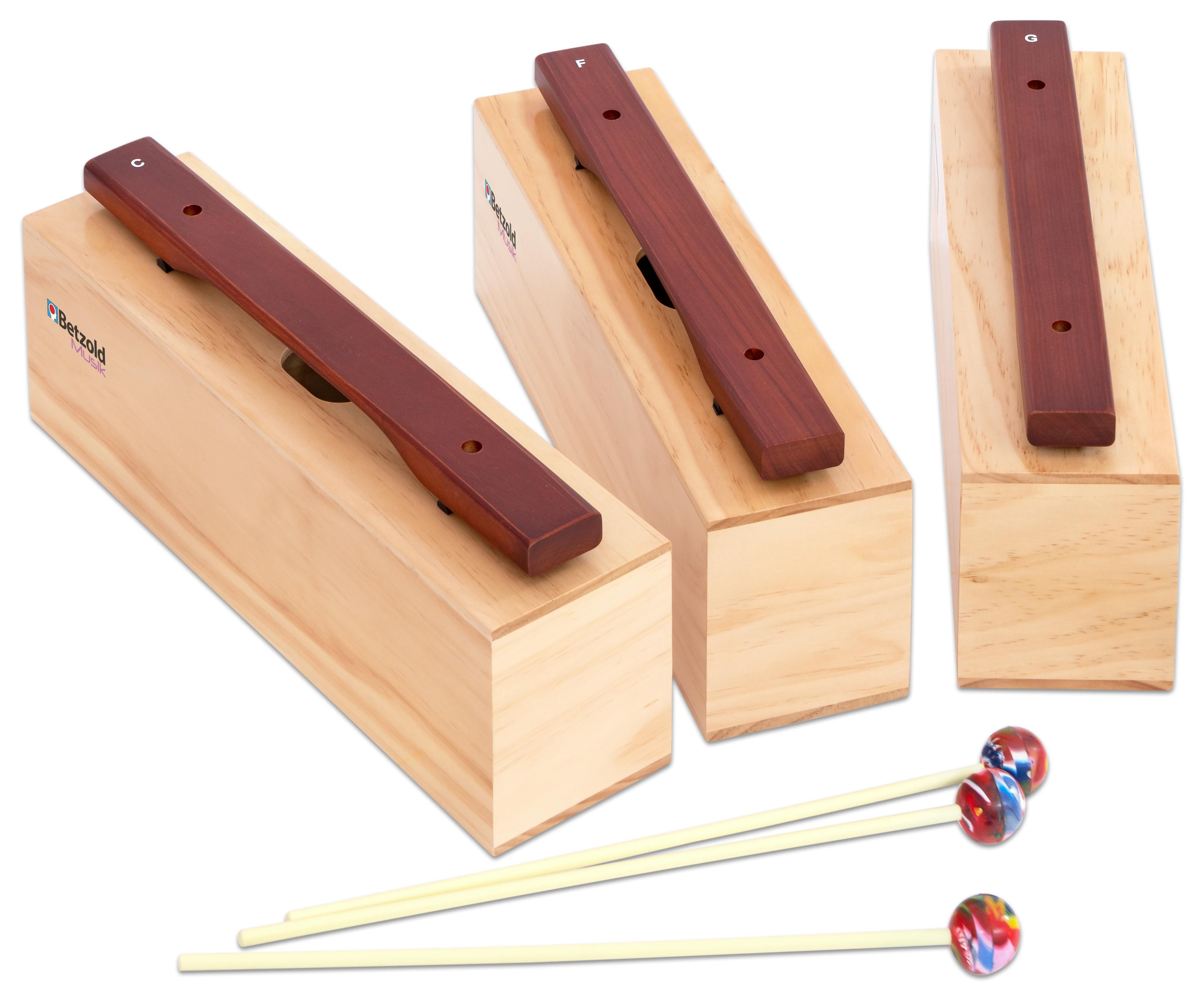 Betzold Klangröhren Satz mit 3 Bass-Klangbausteinen, Hartholz