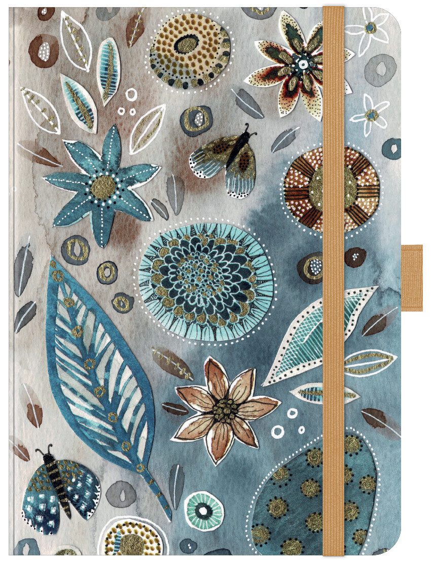 Korsch Verlag Buchkalender Premium Timer Big "Floral Collage" 2025, Taschenkalender im Format