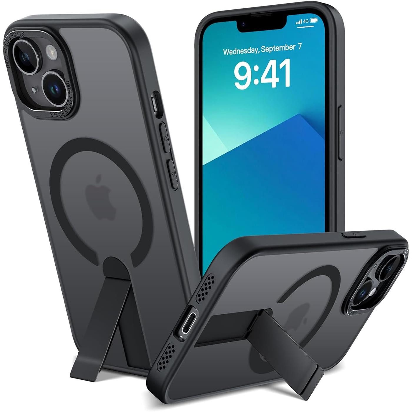 CoolGadget Handyhülle Kickstand Hybrid Hülle für iPhone 13 6,1 Zoll, Schutzhülle Militärschutz Ständer kompatibel mit MagSafe Magnetring