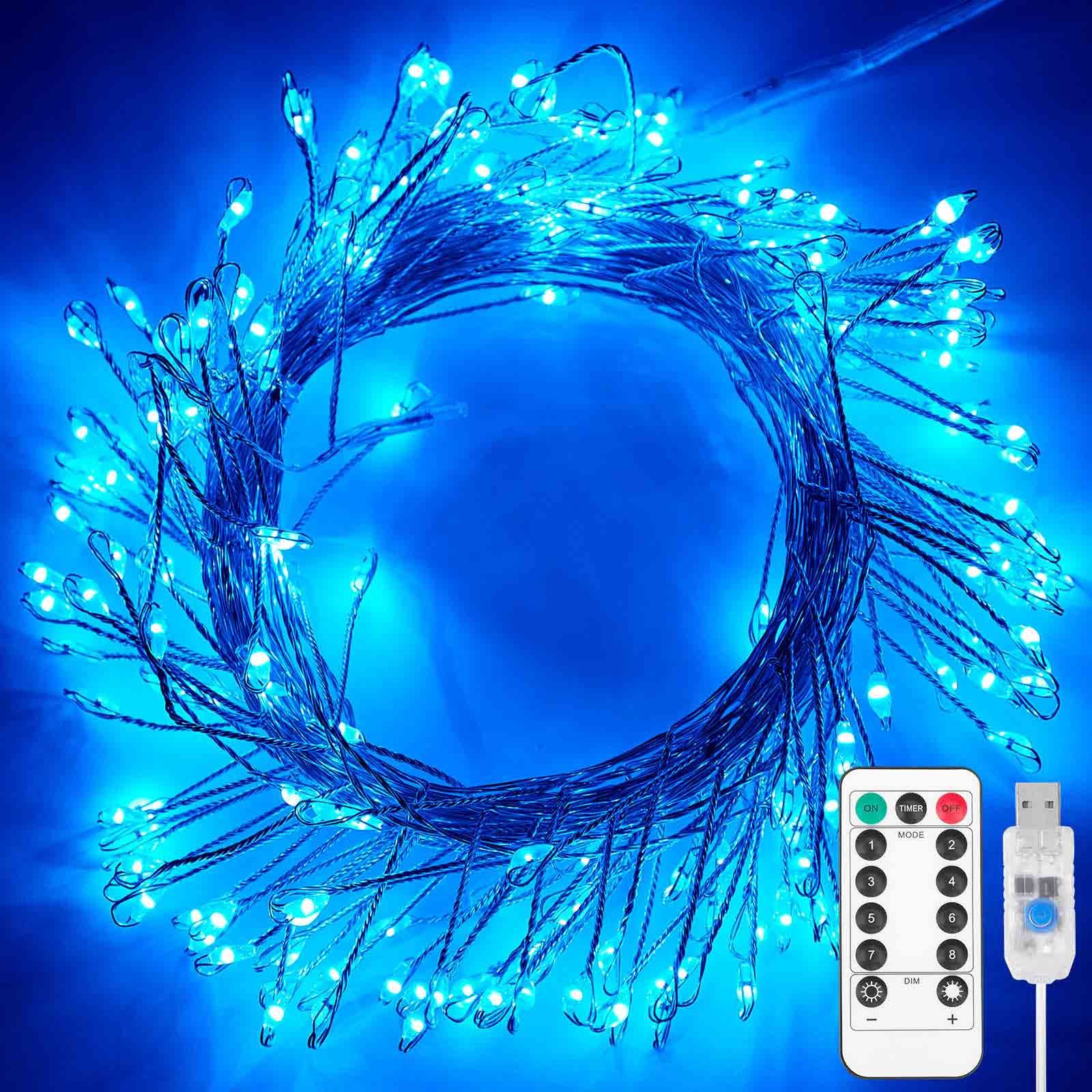 Qualra LED-Lichterkette 100/200LEDs Cluster Lichterkette USB Kupferkabel Feuerwerkskörper, 3/6m Dimmer mit Fernbedienung Timer Weihnachtslichterkette