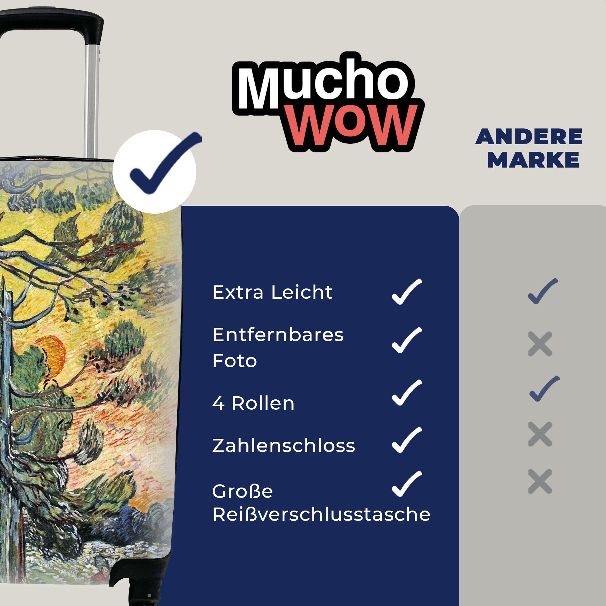 MuchoWow Handgepäckkoffer Tannenbäume Reisekoffer Rollen, bei Gogh, - Sonnenuntergang rollen, van 4 Vincent Handgepäck Reisetasche mit für Trolley, Ferien