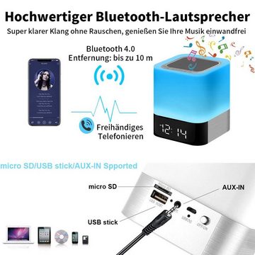 yozhiqu Nachttischlampe mit Wecker Bluetooth Lautsprecher, Touch Control Bluetooth-Lautsprecher