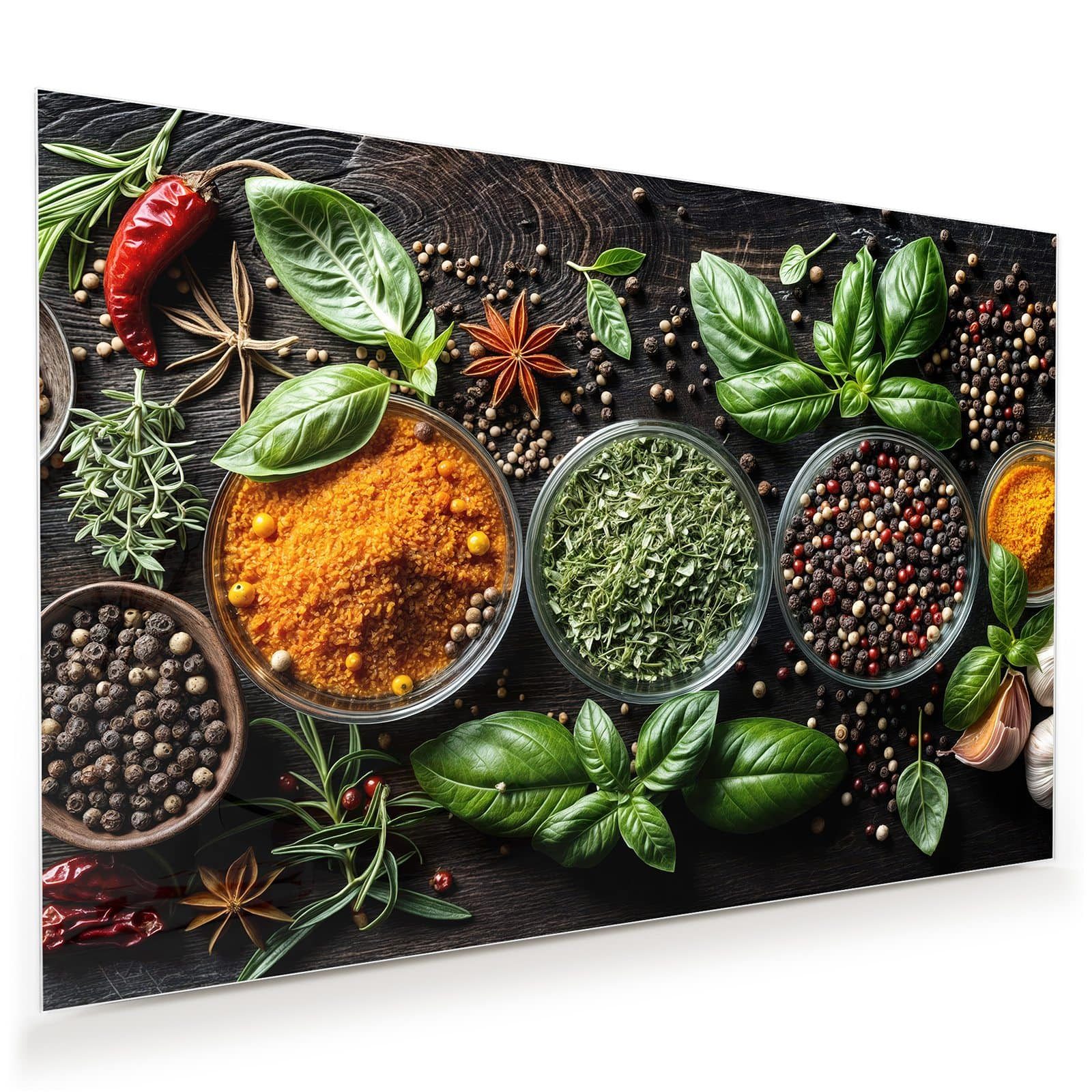 Primedeco Glasbild Wandbild Gewürze Und Kräuter mit Aufhängung, Gewürze & F günstig online kaufen