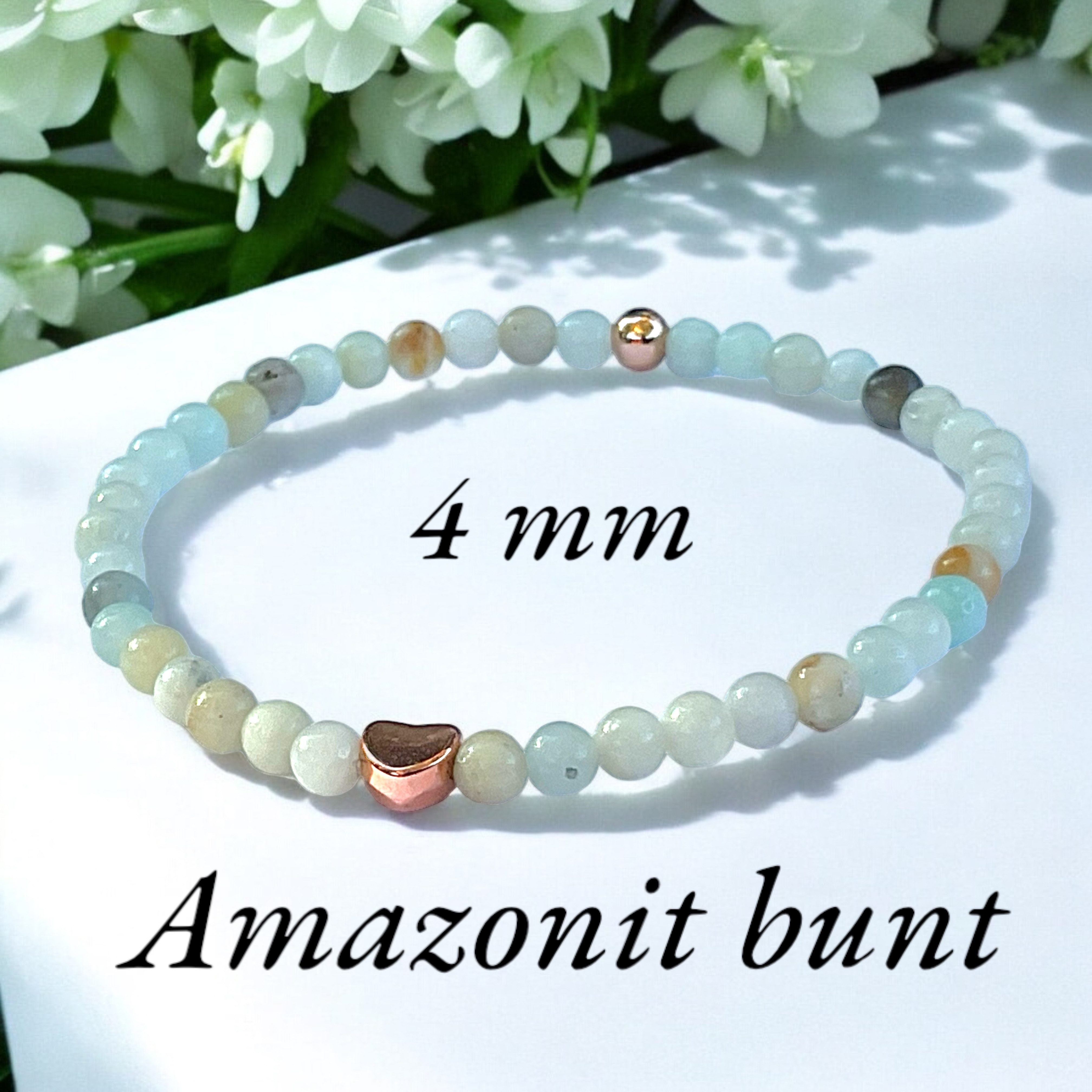 Steinfixx® Perlenarmband Edelstein Perlenarmband aus buntem Amazonit rosèvergoldet (rosègold plattierte Elemente, 1-tlg., Energieschmuck, in edler Geschenkbox), mit Liebe Handmade in Germany, Natursteinperlen