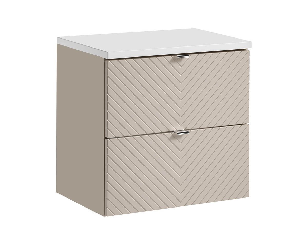 Thumbnail - einfachgutemoebel Waschtisch-Set Bad-Set QUERRO 60cm Schubladen, 2-tlg zum Unterbau, kaschmir-white, (Badmöbel Set, 1-St...