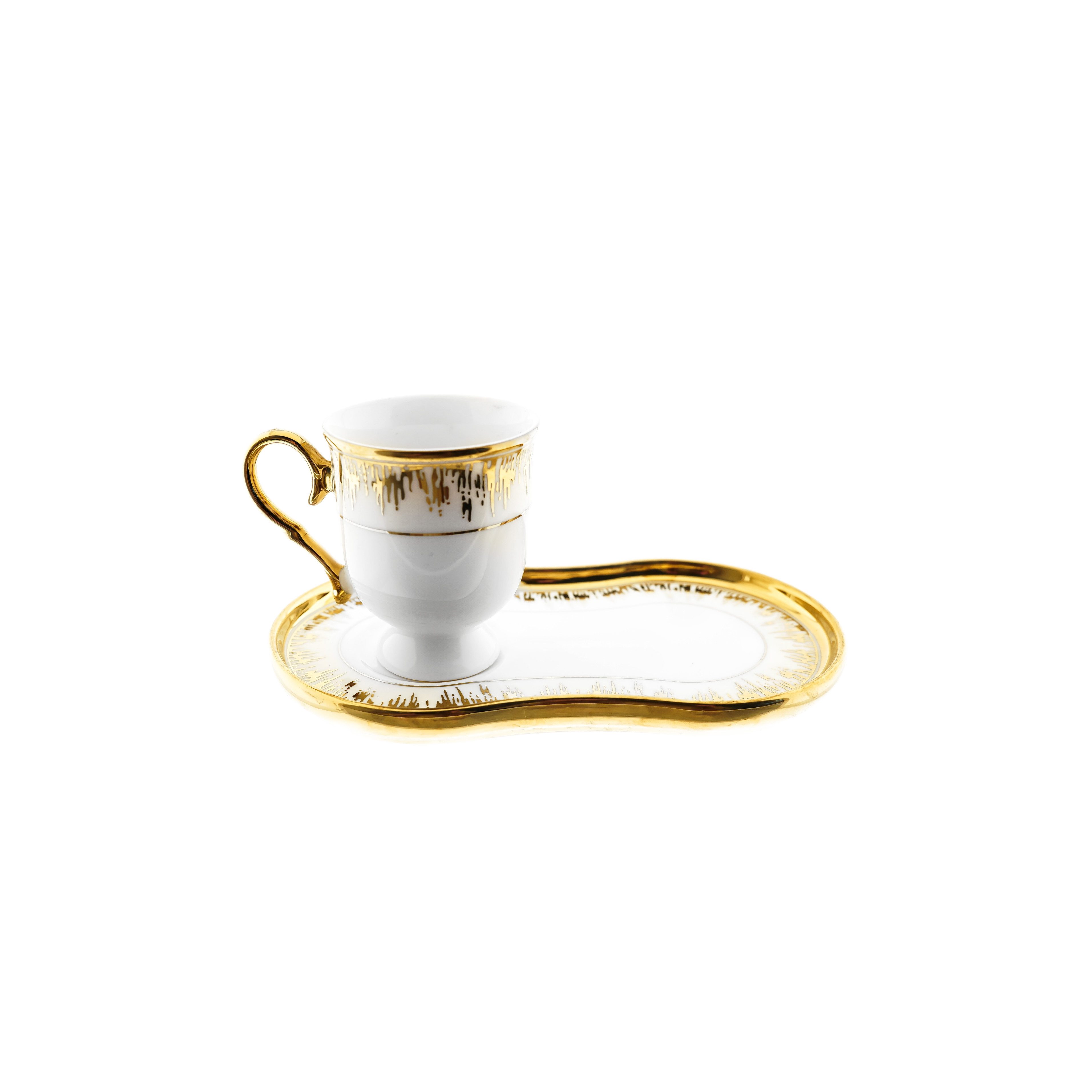 ZELLERFELD Кофейный сервиз 12-Teiliges Kaffeeset aus Porzellan mit Untertassen Marmor Look Gold
