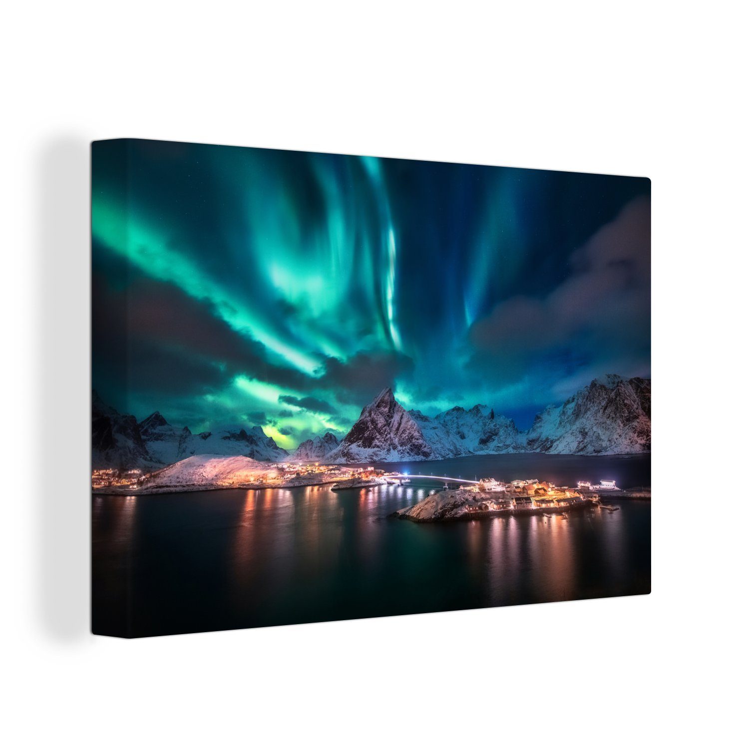 OneMillionCanvasses® Leinwandbild 30x20 St), Nordlicht cm (1 Aufhängefertig, auf Wandbild Leinwandbilder, Lofoten, den Wanddeko, Norwegen,