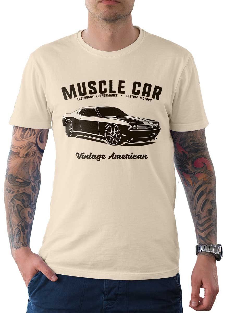 T-Shirt Car Herren Wheels / Muscle Motiv Cream mit On Tee US-Car T-Shirt Rebel Chally Auto