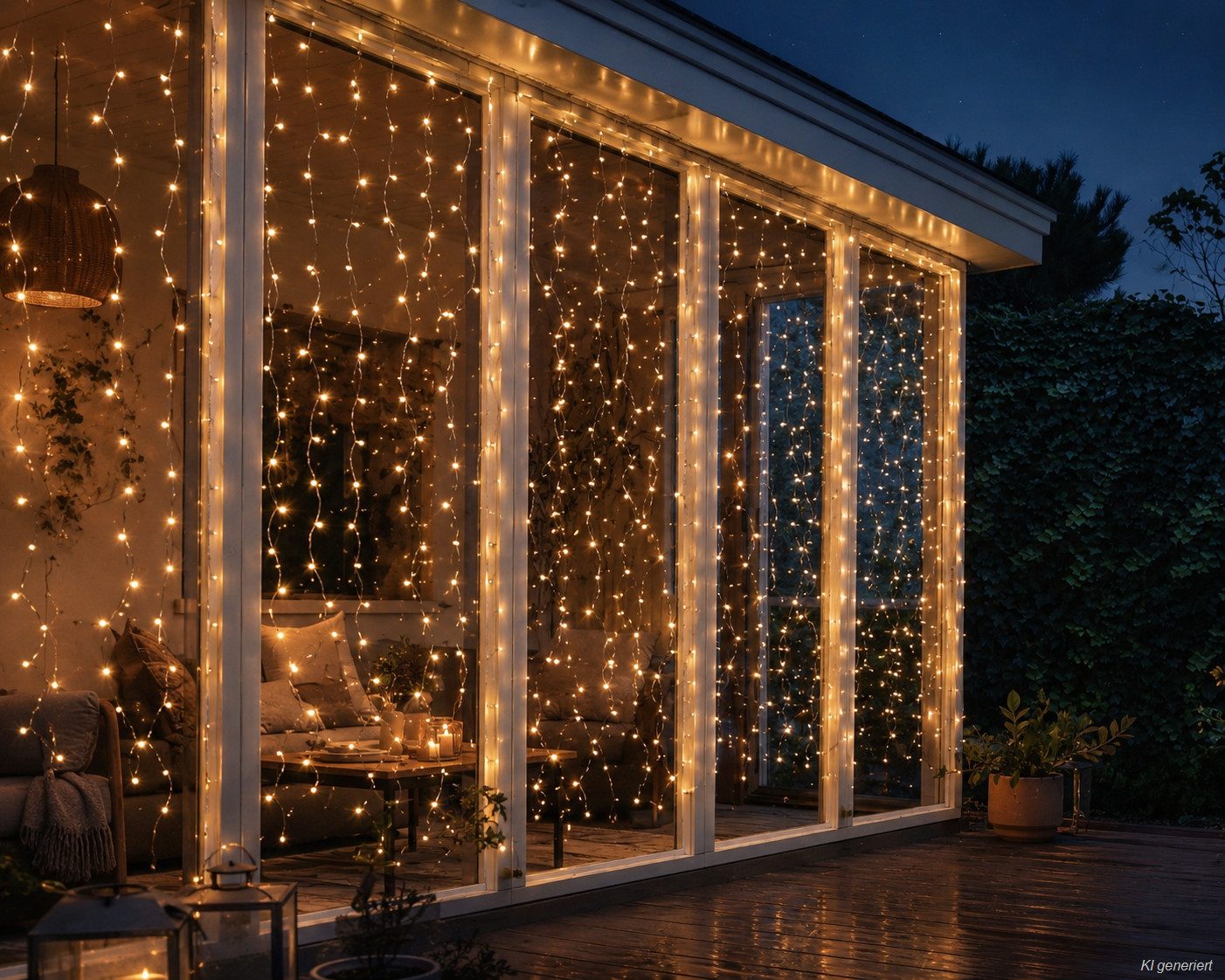Lumineo Lichtervorhang Lumineo Lichtvorhang CURTAIN LIGHTS 800 LED 3,9x2 m warm weiß, transp., Indoor/Outdoor, 8h-Timer, + 5 m Zuleitung, Lichterkette