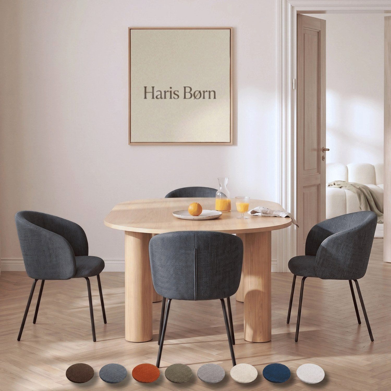 Haris Børn Esszimmerstuhl mit Armlehnen NØR - Hochwertige Polsterstühle für Esszimmer (Set, 4 St), Grau - Premium Esszimmer Stühle & Wohnzimmer Stühle