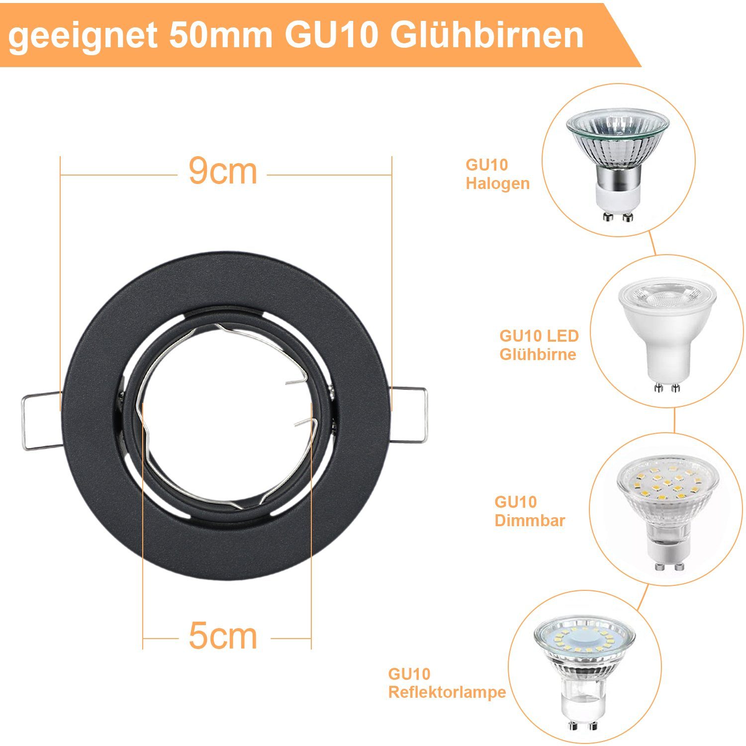 Glitzerlife 6er Einbaurahmen GU10 Set - Weiß Einbaustrahler Mit Sockel Lochdurchmesser 50mm Einbauspots Rund Metall Schwenkbar 30° Für LED Leuchtmittel Halogen_voghion.com