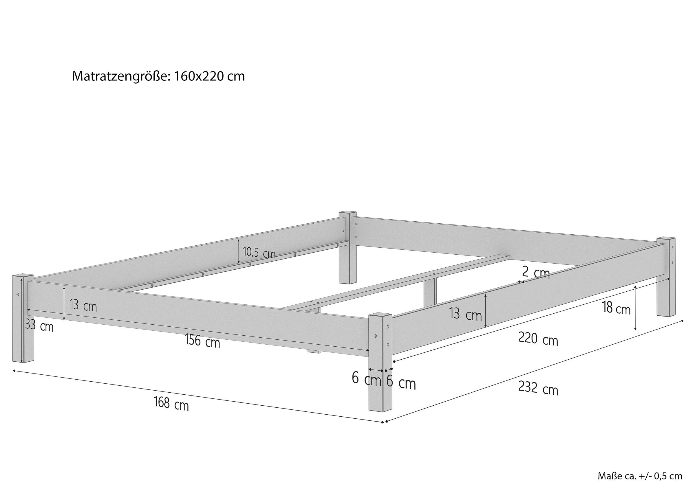 Niedriges Einzelbett ERST-HOLZ Buche lackiert überlang 160x220, Doppelbett Buchefarblos Massivholzbett
