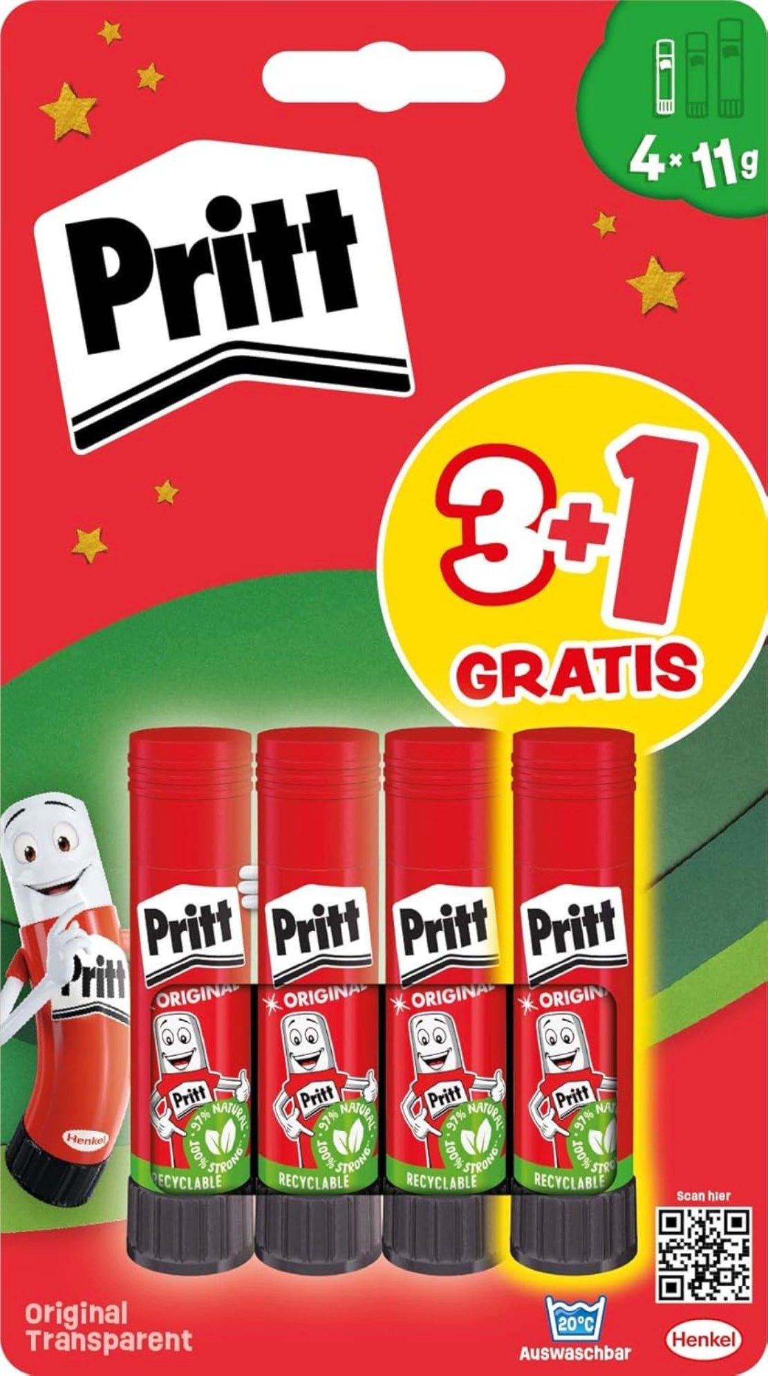 PRITT Bastelkleber Pritt Klebestift 4 x 11g – Kindgerechter Bastelkleber