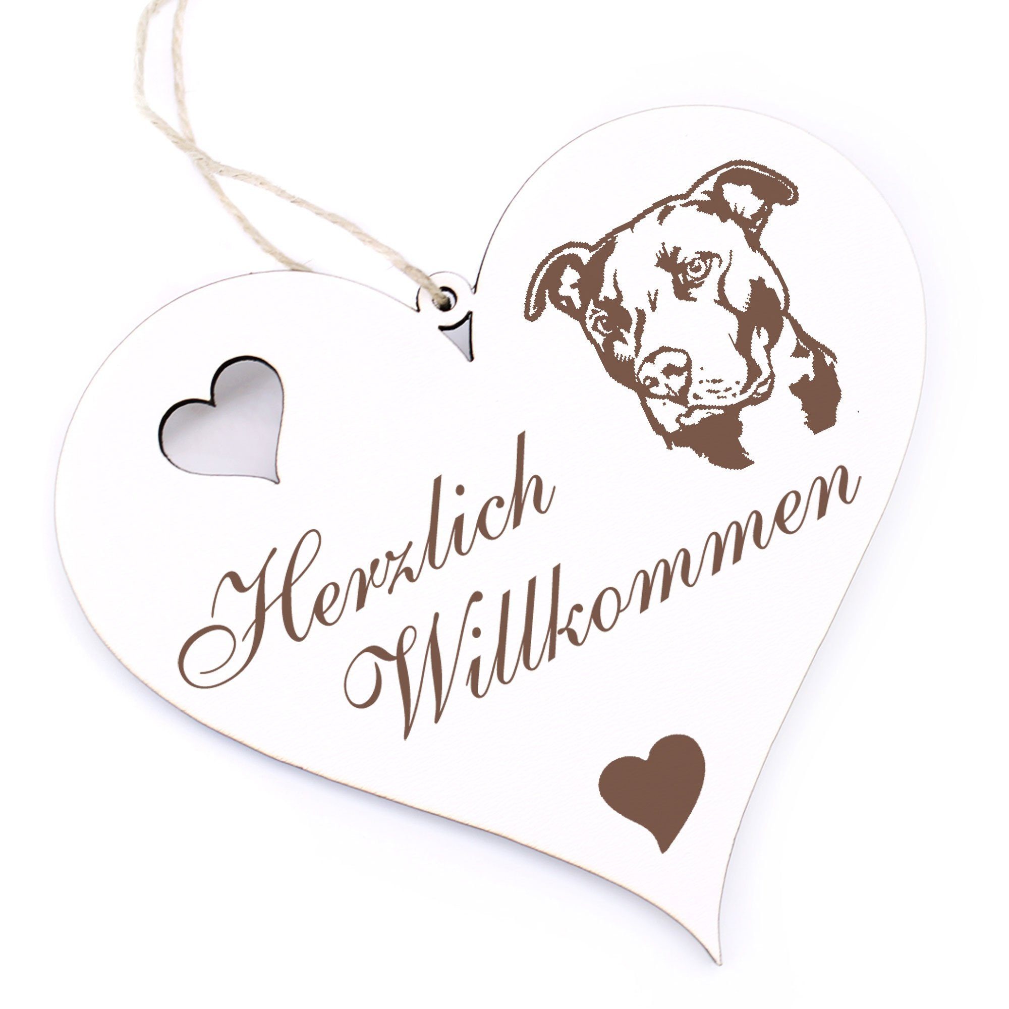 Dekolando Hängedekoration Herzlich Willkommen - American Pit Bull Terrier Kopf - 13x12cm