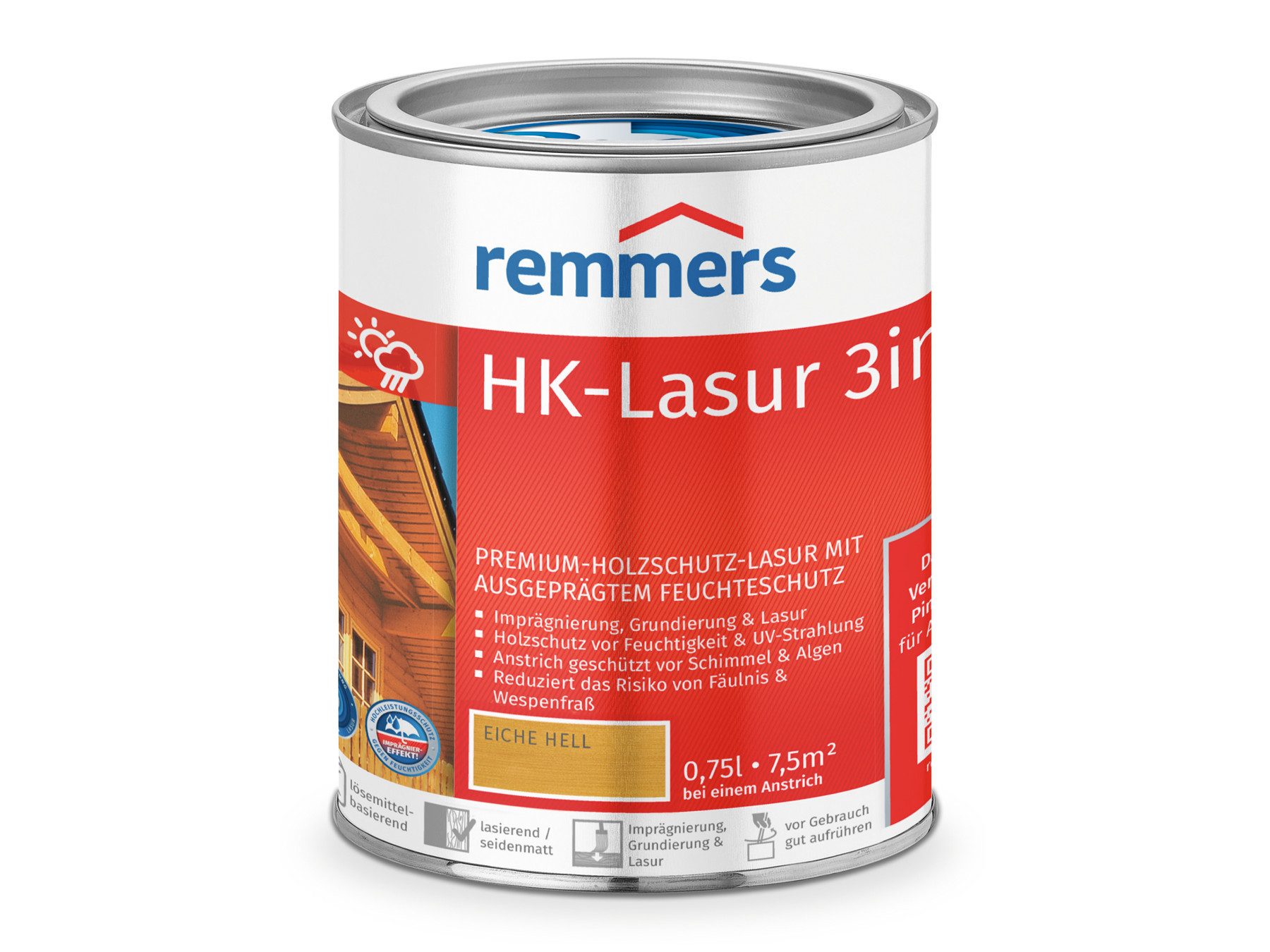 Remmers Holzschutzlasur HK-Lasur 3in1 0,75 Liter, 3facher Holzschutz mit Imprägnierung + Grundierung + Lasur