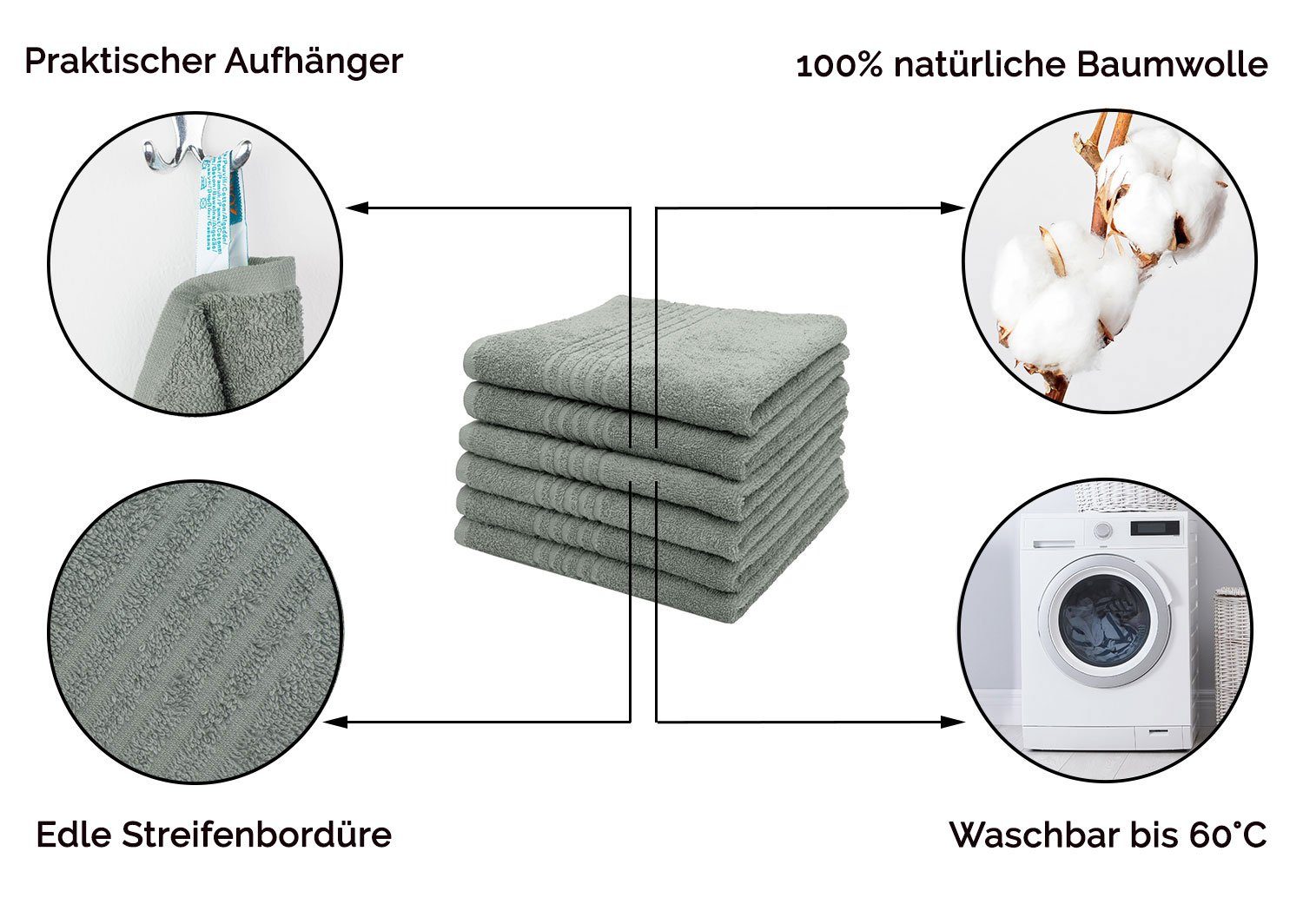 ZOLLNER Handtücher, Walkfrottier (6-St), 50 Baumwolle, Hotelwäschespezialisten cm, grau x vom 100% 70