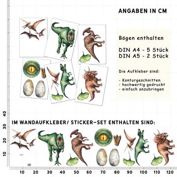 Sunnywall Wandtattoo Dinosaurier real T-Rex - Wandtattoo Kinderzimmer Aufkleber (6 St), konturgeschnitten