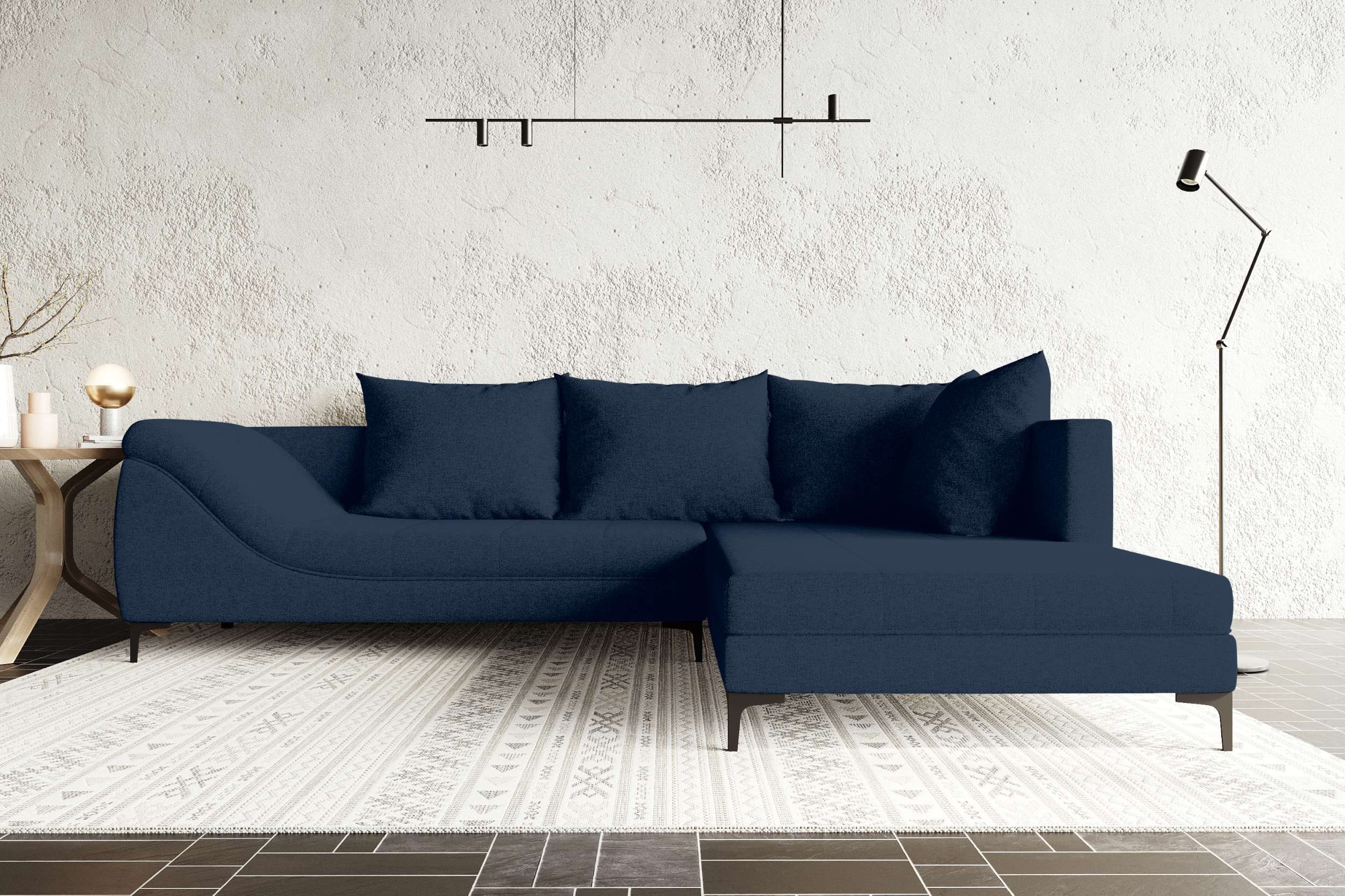 99rooms Ecksofa Loni, Ottomane links/rechts, 4 Rückenkissen, stabile Metallfüße